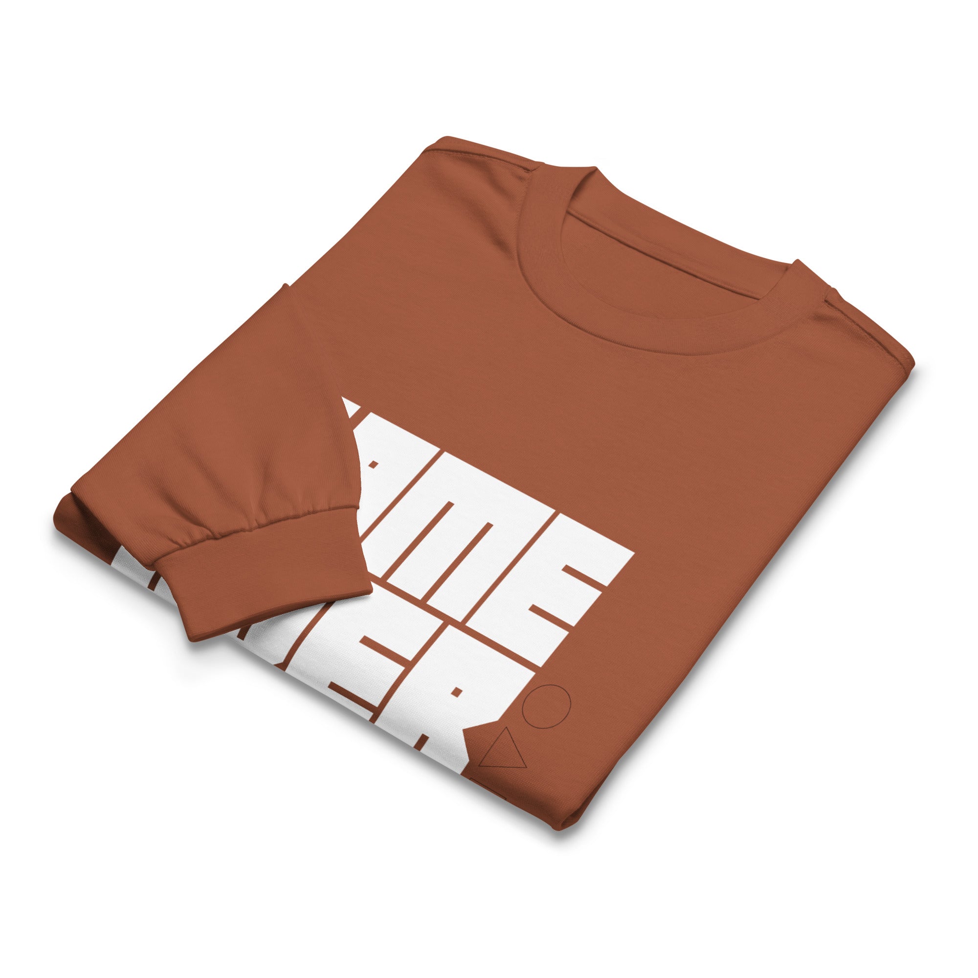 Unisex Premium Heavyweight Long Sleeve Shirt | Game Over long sleeve shirt AwRans Clothing unisex-premium-heavyweight-long-sleeve-shirt-clay-front-67f2c2428cdf1