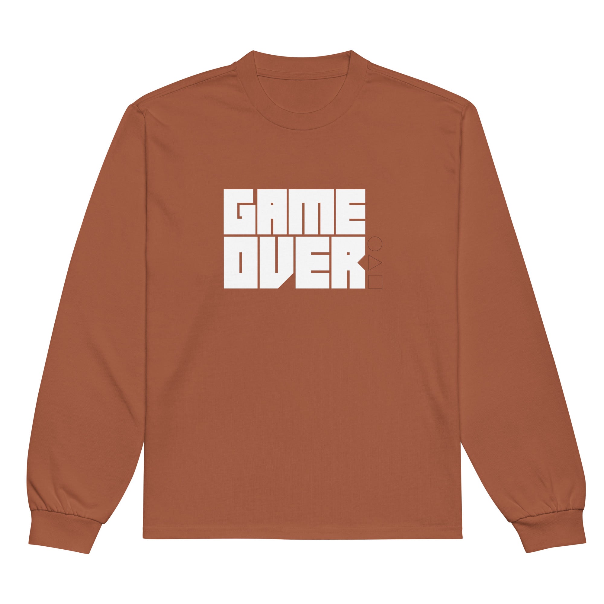 Unisex Premium Heavyweight Long Sleeve Shirt | Game Over long sleeve shirt AwRans Clothing unisex-premium-heavyweight-long-sleeve-shirt-clay-front-67f2c2428d70c