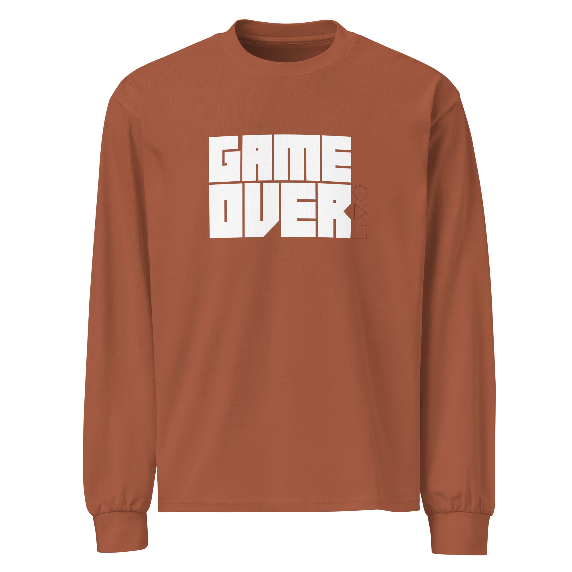 Unisex Premium Heavyweight Long Sleeve Shirt | Game Over Clay long sleeve shirt AwRans Clothing unisex-premium-heavyweight-long-sleeve-shirt-clay-front-67f2c242be8d1