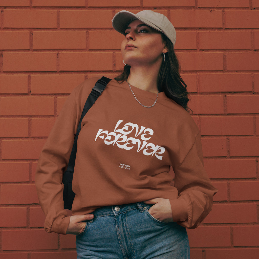 Unisex Premium Heavyweight Long Sleeve Shirt | Love Forever long sleeve shirt AwRans Clothing unisex-premium-heavyweight-long-sleeve-shirt-clay-front-67f2c2d8772bd