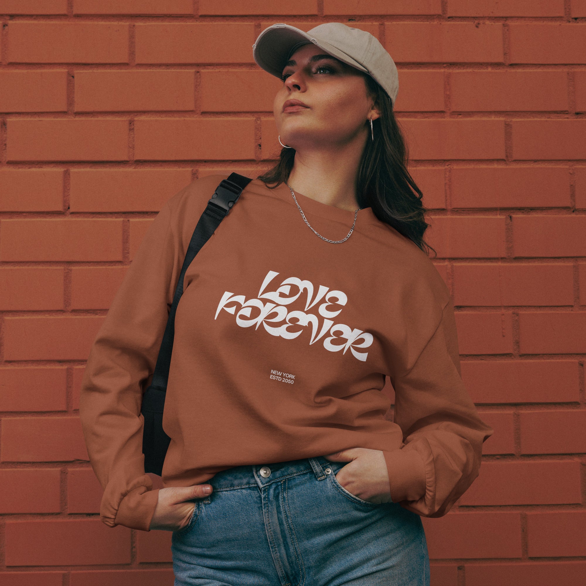 Unisex Premium Heavyweight Long Sleeve Shirt | Love Forever long sleeve shirt AwRans Clothing unisex-premium-heavyweight-long-sleeve-shirt-clay-front-67f2c2d8772bd