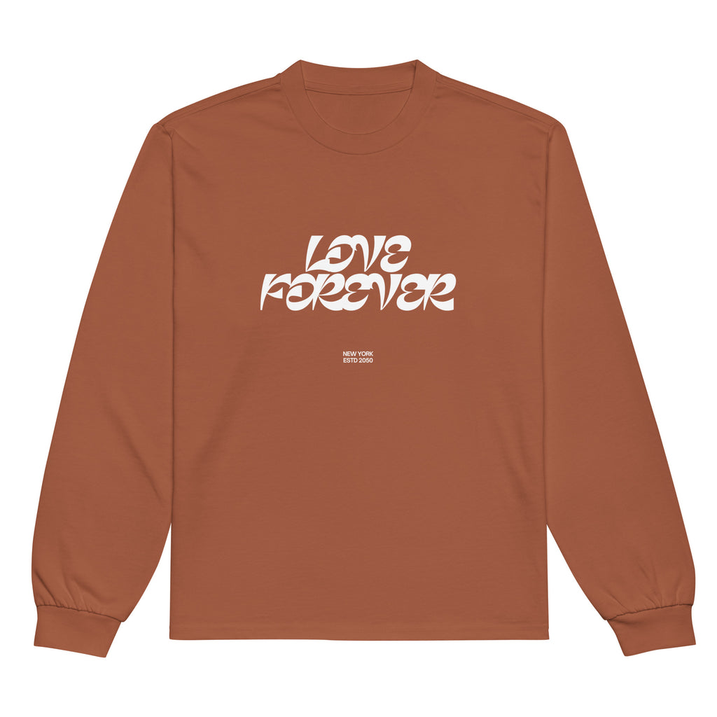 Unisex Premium Heavyweight Long Sleeve Shirt | Love Forever long sleeve shirt AwRans Clothing unisex-premium-heavyweight-long-sleeve-shirt-clay-front-67f2c2d87ea4c