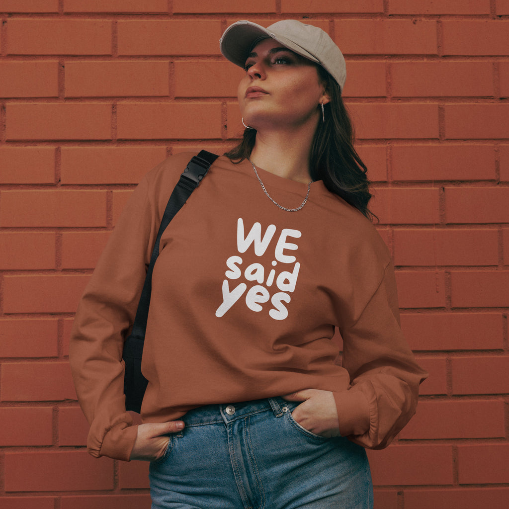 Unisex Premium Heavyweight Long Sleeve Shirt | We Said Yes long sleeve shirt AwRans Clothing unisex-premium-heavyweight-long-sleeve-shirt-clay-front-67f2c367e43e1