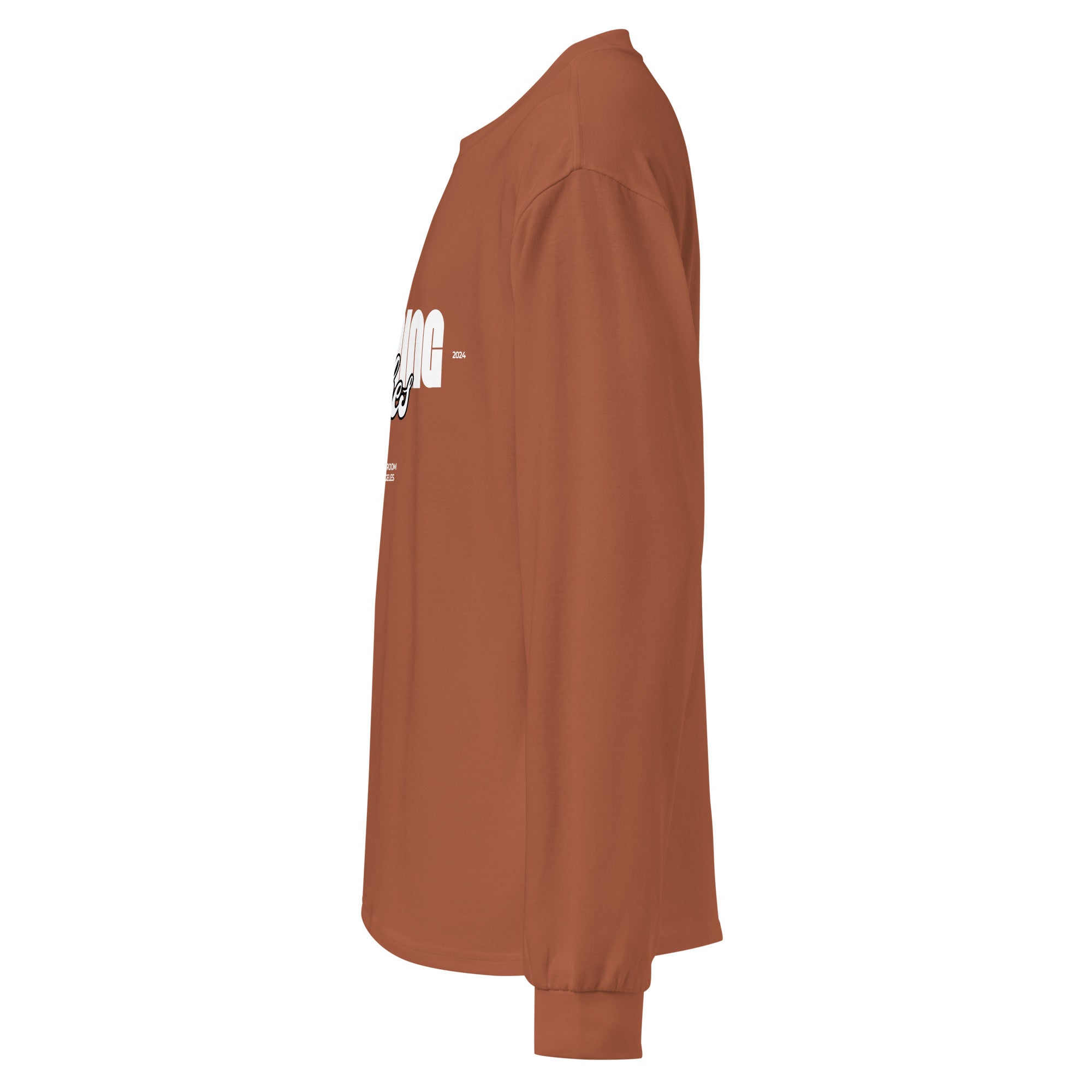 Unisex Premium Heavyweight Long Sleeve Shirt | Evening Vibes long sleeve shirt AwRans Clothing unisex-premium-heavyweight-long-sleeve-shirt-clay-left-67f2c417319d8