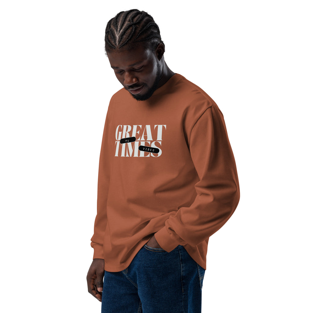 Unisex Premium Heavyweight Long Sleeve Shirt | My Vibes Great Time long sleeve shirt AwRans Clothing unisex-premium-heavyweight-long-sleeve-shirt-clay-left-front-67f2a050a2042