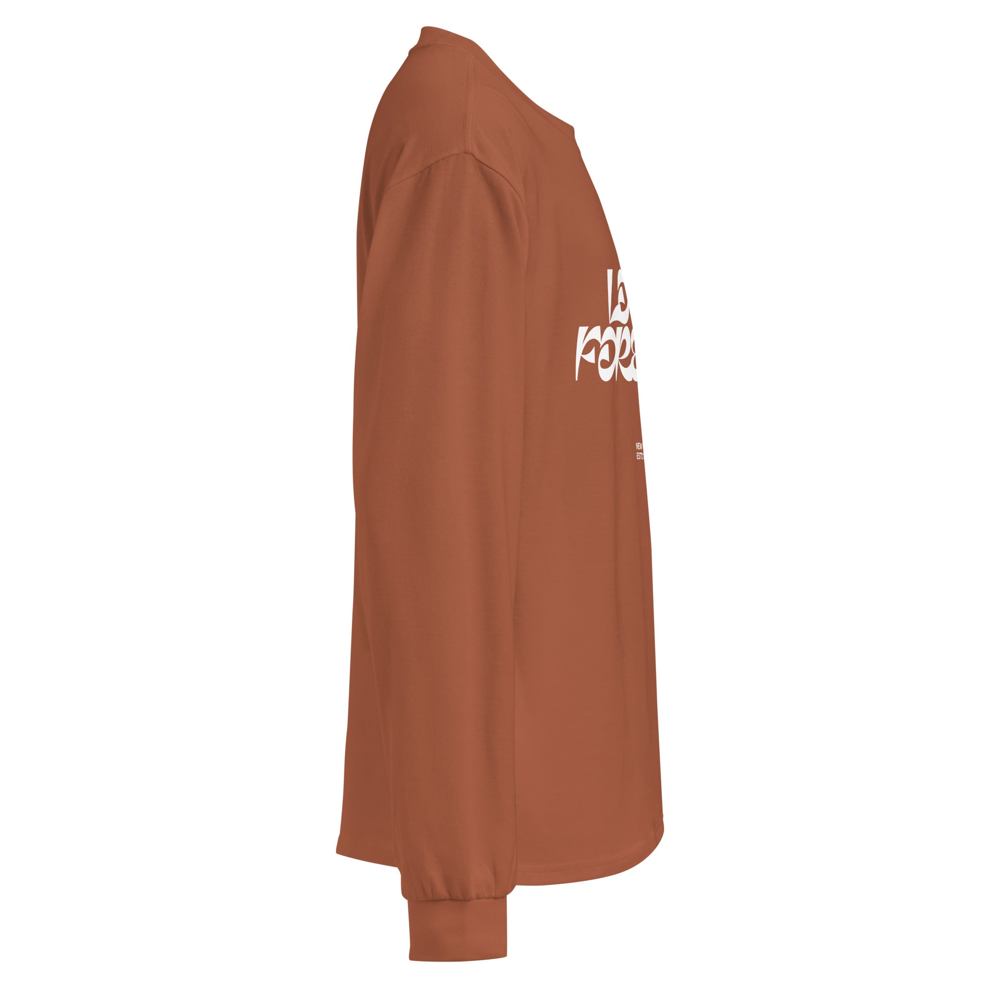 Unisex Premium Heavyweight Long Sleeve Shirt | Love Forever long sleeve shirt AwRans Clothing unisex-premium-heavyweight-long-sleeve-shirt-clay-right-67f2c2d8b5b90