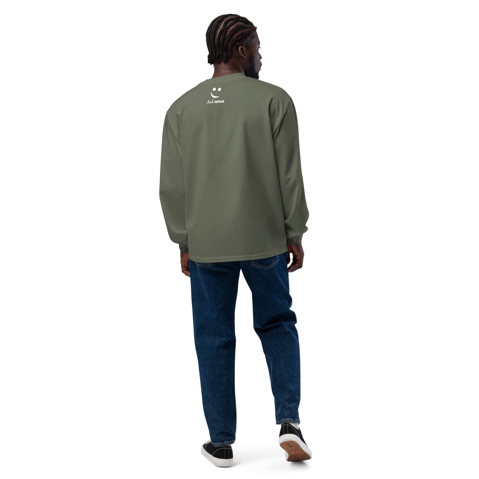 Unisex Premium Heavyweight Long Sleeve Shirt | Love Forever long sleeve shirt AwRans Clothing unisex-premium-heavyweight-long-sleeve-shirt-cypress-back-67f2c2d89132a