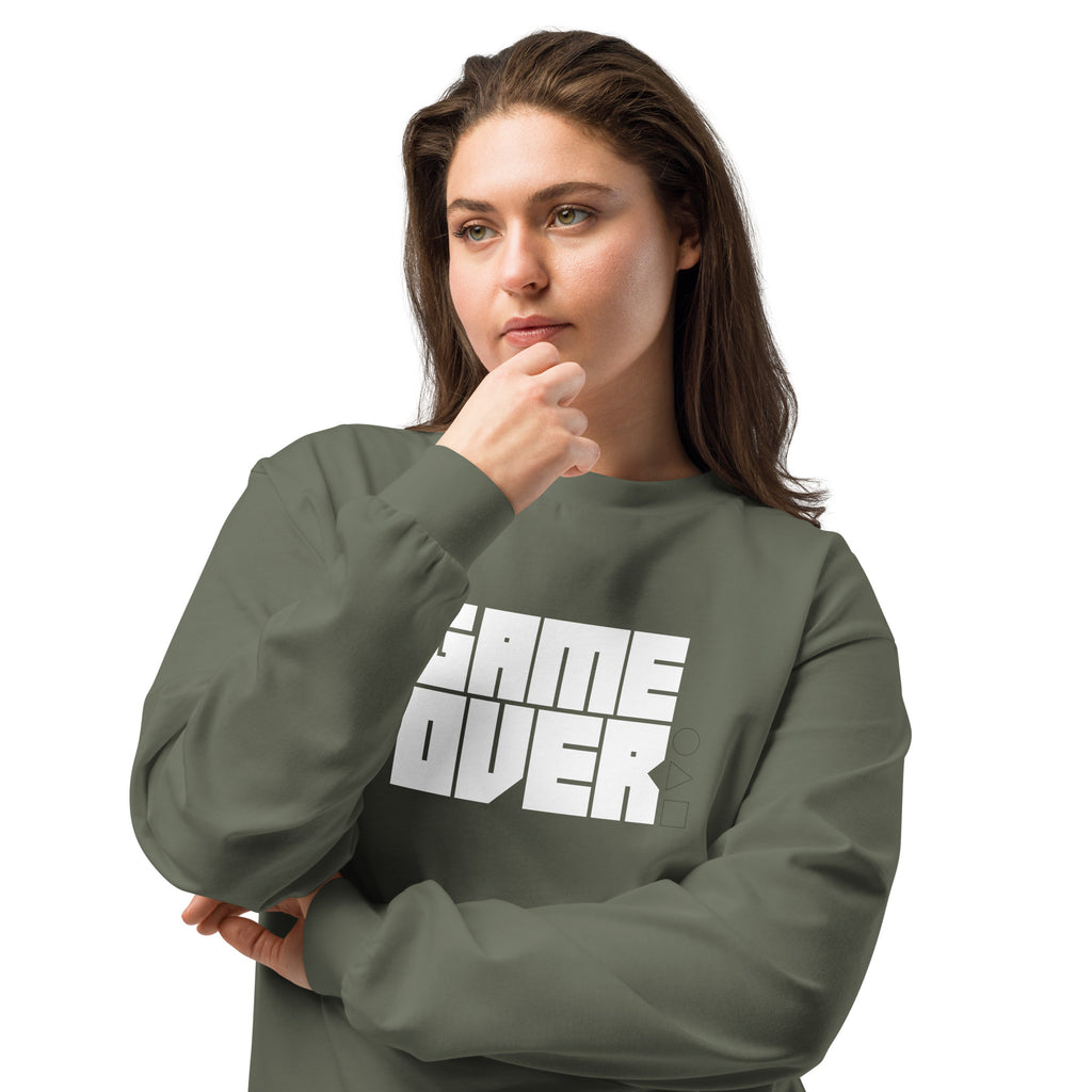 Unisex Premium Heavyweight Long Sleeve Shirt | Game Over long sleeve shirt AwRans Clothing unisex-premium-heavyweight-long-sleeve-shirt-cypress-front-2-67f2c24298d90