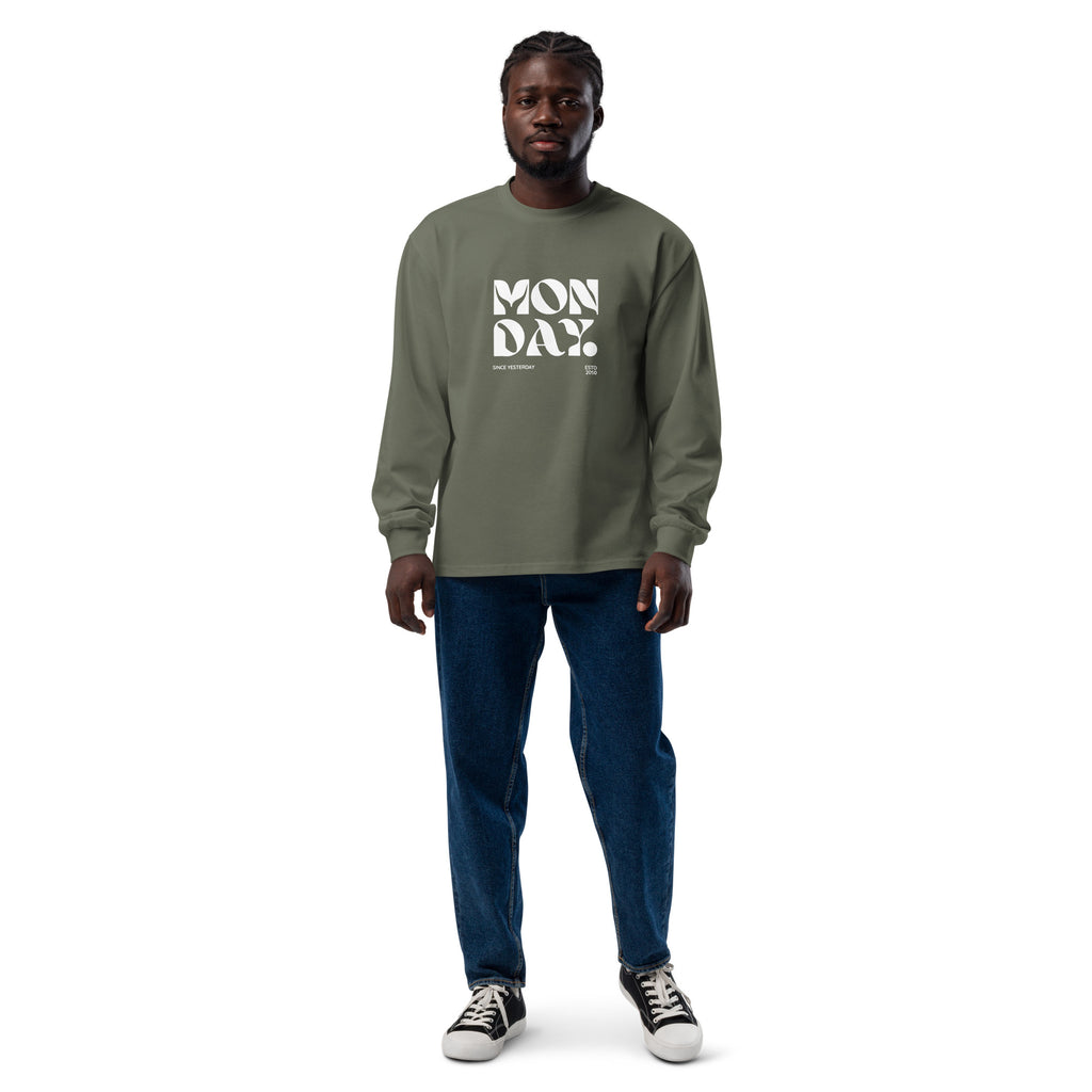 Unisex Premium Heavyweight Long Sleeve Shirt | Monday long sleeve shirt AwRans Clothing unisex-premium-heavyweight-long-sleeve-shirt-cypress-front-67eaac5810531