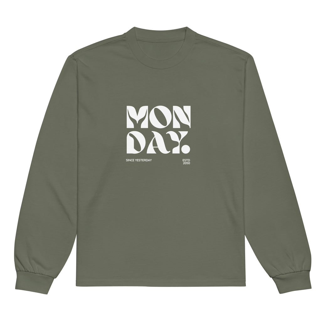 Unisex Premium Heavyweight Long Sleeve Shirt | Monday long sleeve shirt AwRans Clothing unisex-premium-heavyweight-long-sleeve-shirt-cypress-front-67eaac58139b7