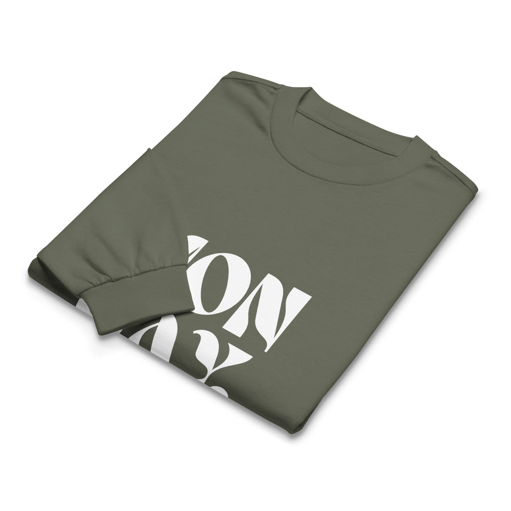 Unisex Premium Heavyweight Long Sleeve Shirt | Monday long sleeve shirt AwRans Clothing unisex-premium-heavyweight-long-sleeve-shirt-cypress-front-67eaac58146b2