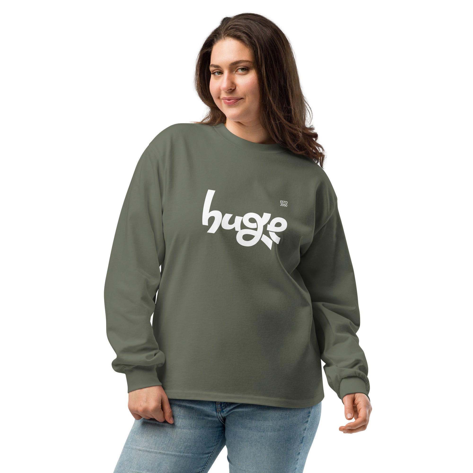 Unisex Premium Heavyweight Long Sleeve Shirt | Huge long sleeve shirt AwRans Clothing unisex-premium-heavyweight-long-sleeve-shirt-cypress-front-67f29430247f4