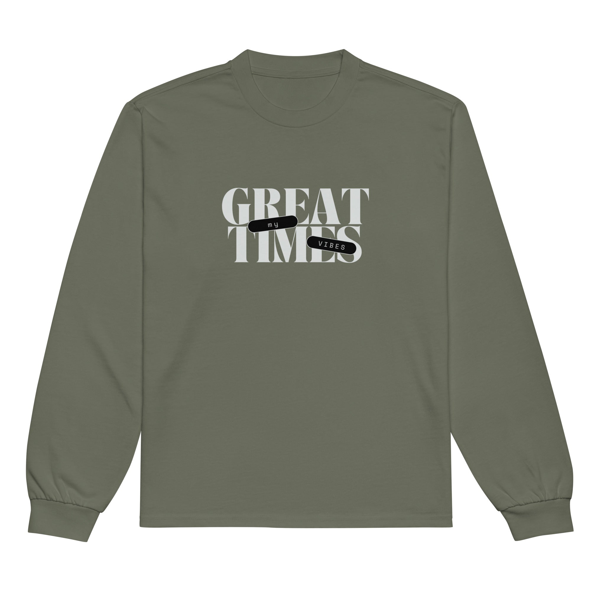 Unisex Premium Heavyweight Long Sleeve Shirt | My Vibes Great Time long sleeve shirt AwRans Clothing unisex-premium-heavyweight-long-sleeve-shirt-cypress-front-67f2a050ac177