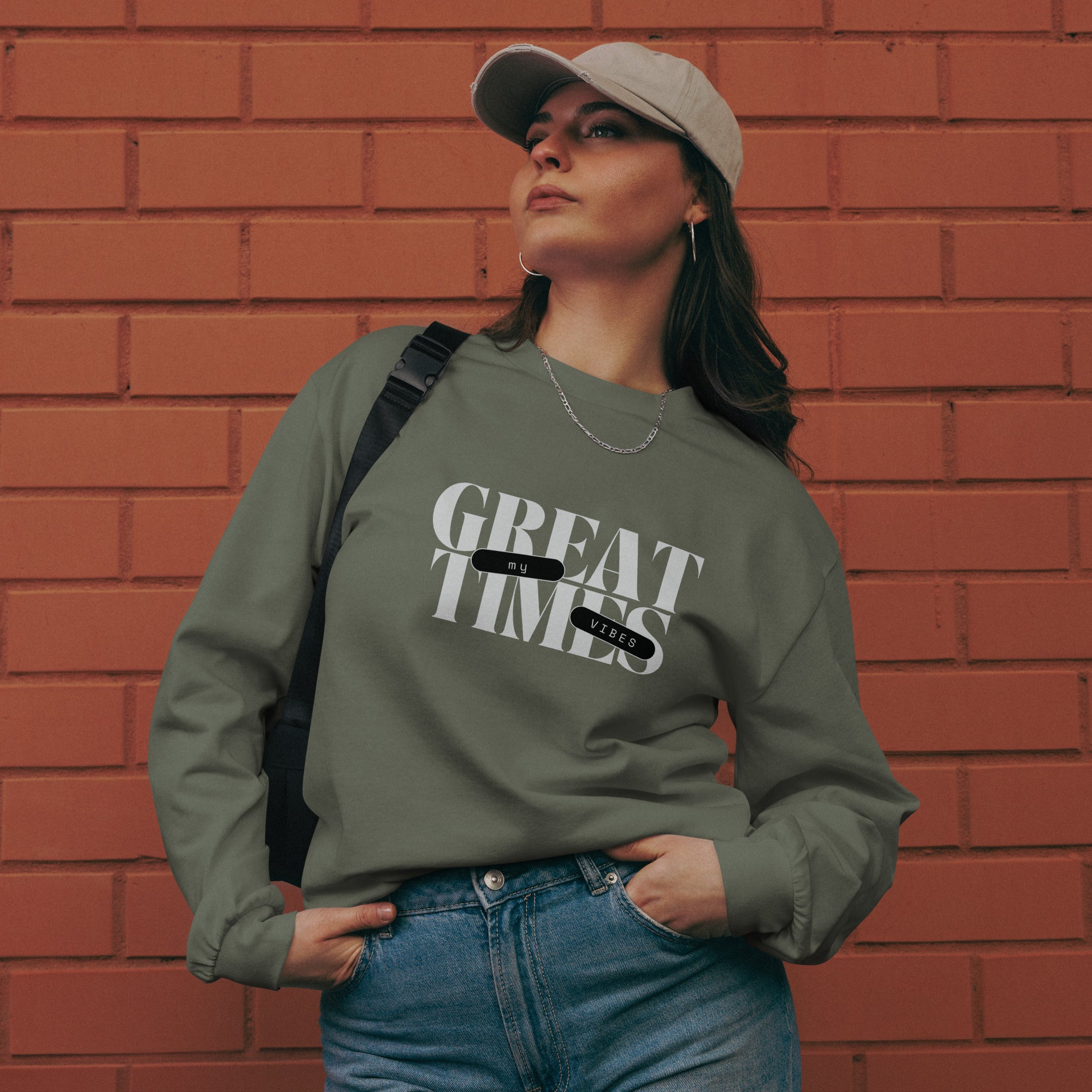 Unisex Premium Heavyweight Long Sleeve Shirt | My Vibes Great Time long sleeve shirt AwRans Clothing unisex-premium-heavyweight-long-sleeve-shirt-cypress-front-67f2a050b1911