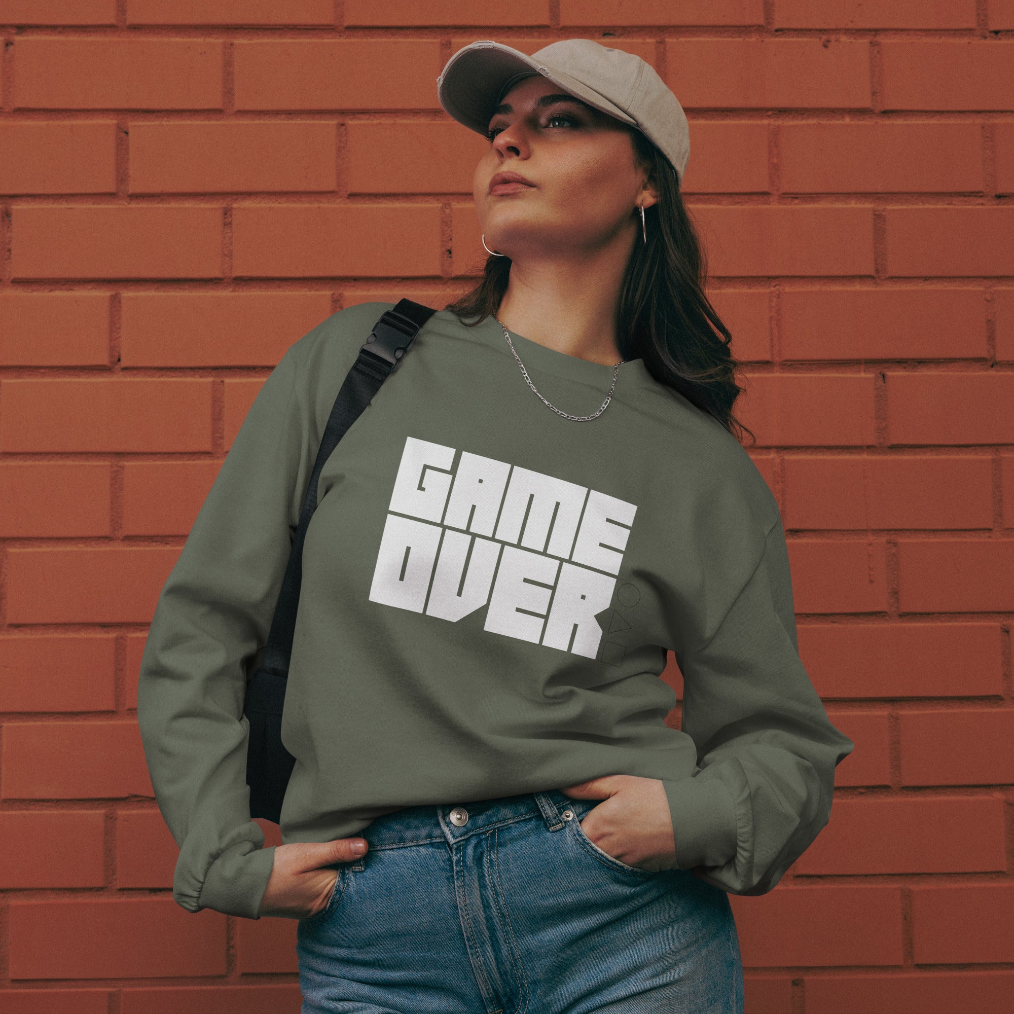 Unisex Premium Heavyweight Long Sleeve Shirt | Game Over long sleeve shirt AwRans Clothing unisex-premium-heavyweight-long-sleeve-shirt-cypress-front-67f2c24295a6c