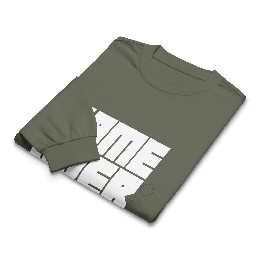 Unisex Premium Heavyweight Long Sleeve Shirt | Game Over long sleeve shirt AwRans Clothing unisex-premium-heavyweight-long-sleeve-shirt-cypress-front-67f2c24296bee