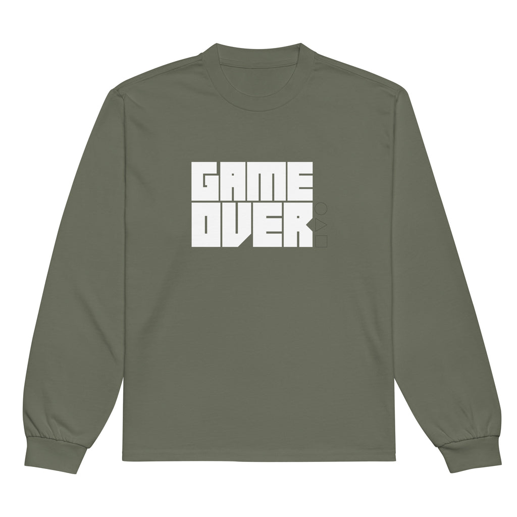 Unisex Premium Heavyweight Long Sleeve Shirt | Game Over long sleeve shirt AwRans Clothing unisex-premium-heavyweight-long-sleeve-shirt-cypress-front-67f2c2429a794