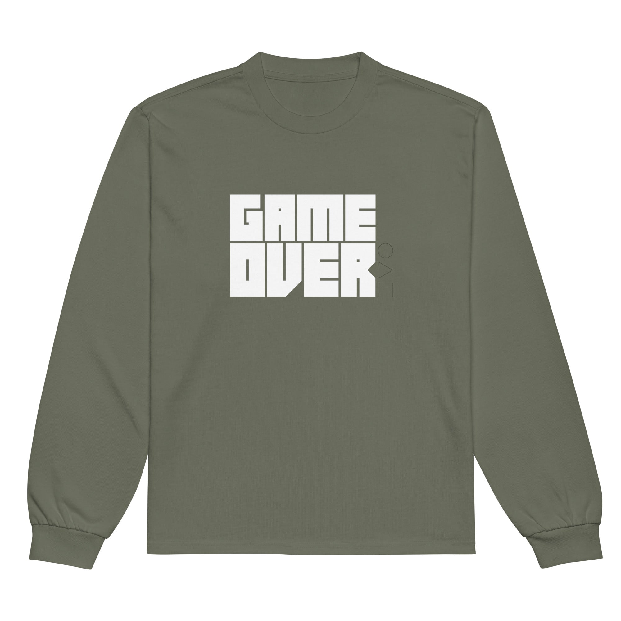 Unisex Premium Heavyweight Long Sleeve Shirt | Game Over long sleeve shirt AwRans Clothing unisex-premium-heavyweight-long-sleeve-shirt-cypress-front-67f2c2429a794