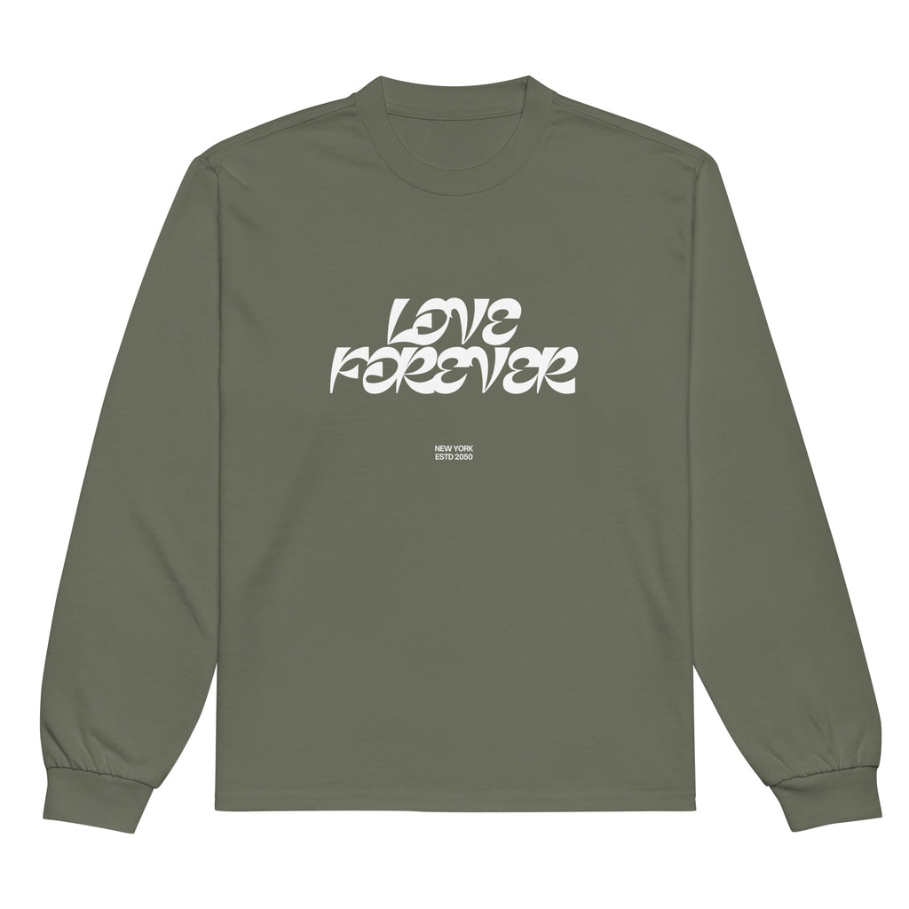 Unisex Premium Heavyweight Long Sleeve Shirt | Love Forever long sleeve shirt AwRans Clothing unisex-premium-heavyweight-long-sleeve-shirt-cypress-front-67f2c2d88b0d3
