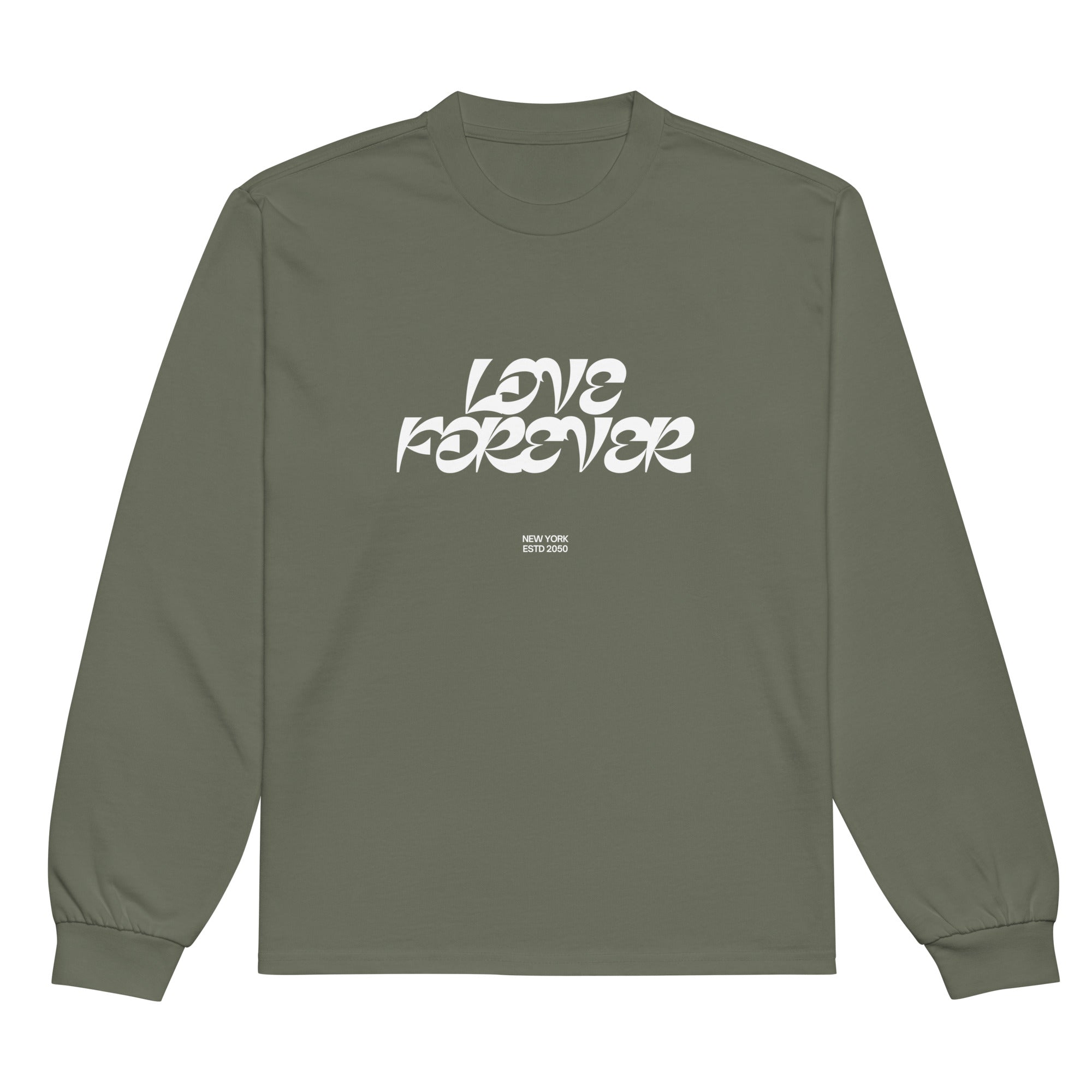 Unisex Premium Heavyweight Long Sleeve Shirt | Love Forever long sleeve shirt AwRans Clothing unisex-premium-heavyweight-long-sleeve-shirt-cypress-front-67f2c2d88b0d3