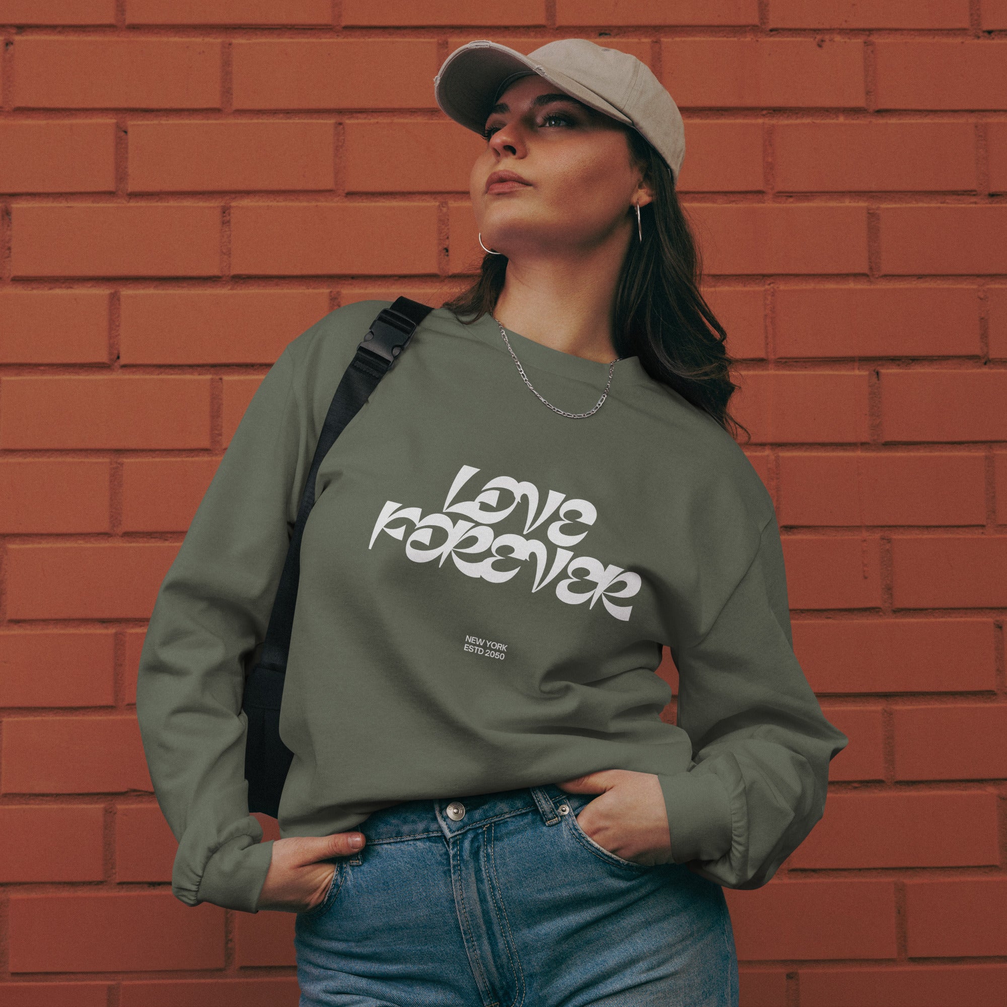 Unisex Premium Heavyweight Long Sleeve Shirt | Love Forever long sleeve shirt AwRans Clothing unisex-premium-heavyweight-long-sleeve-shirt-cypress-front-67f2c2d88e9b9