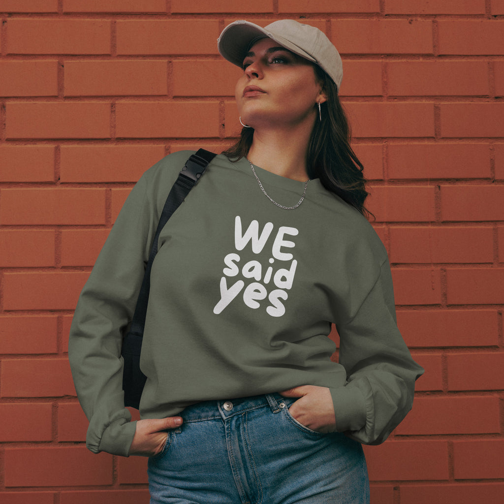 Unisex Premium Heavyweight Long Sleeve Shirt | We Said Yes long sleeve shirt AwRans Clothing unisex-premium-heavyweight-long-sleeve-shirt-cypress-front-67f2c36803be6