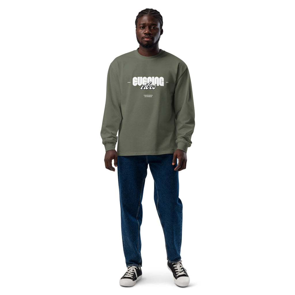 Unisex Premium Heavyweight Long Sleeve Shirt | Evening Vibes long sleeve shirt AwRans Clothing unisex-premium-heavyweight-long-sleeve-shirt-cypress-front-67f2c416e7c05