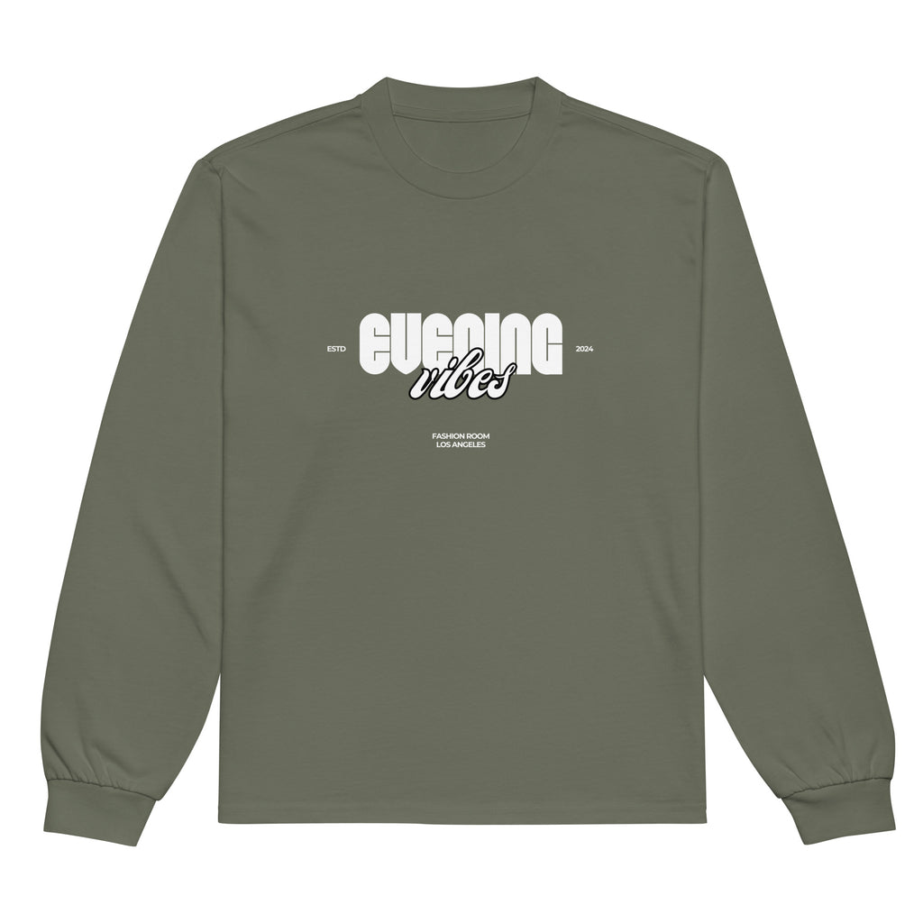 Unisex Premium Heavyweight Long Sleeve Shirt | Evening Vibes long sleeve shirt AwRans Clothing unisex-premium-heavyweight-long-sleeve-shirt-cypress-front-67f2c4170505d