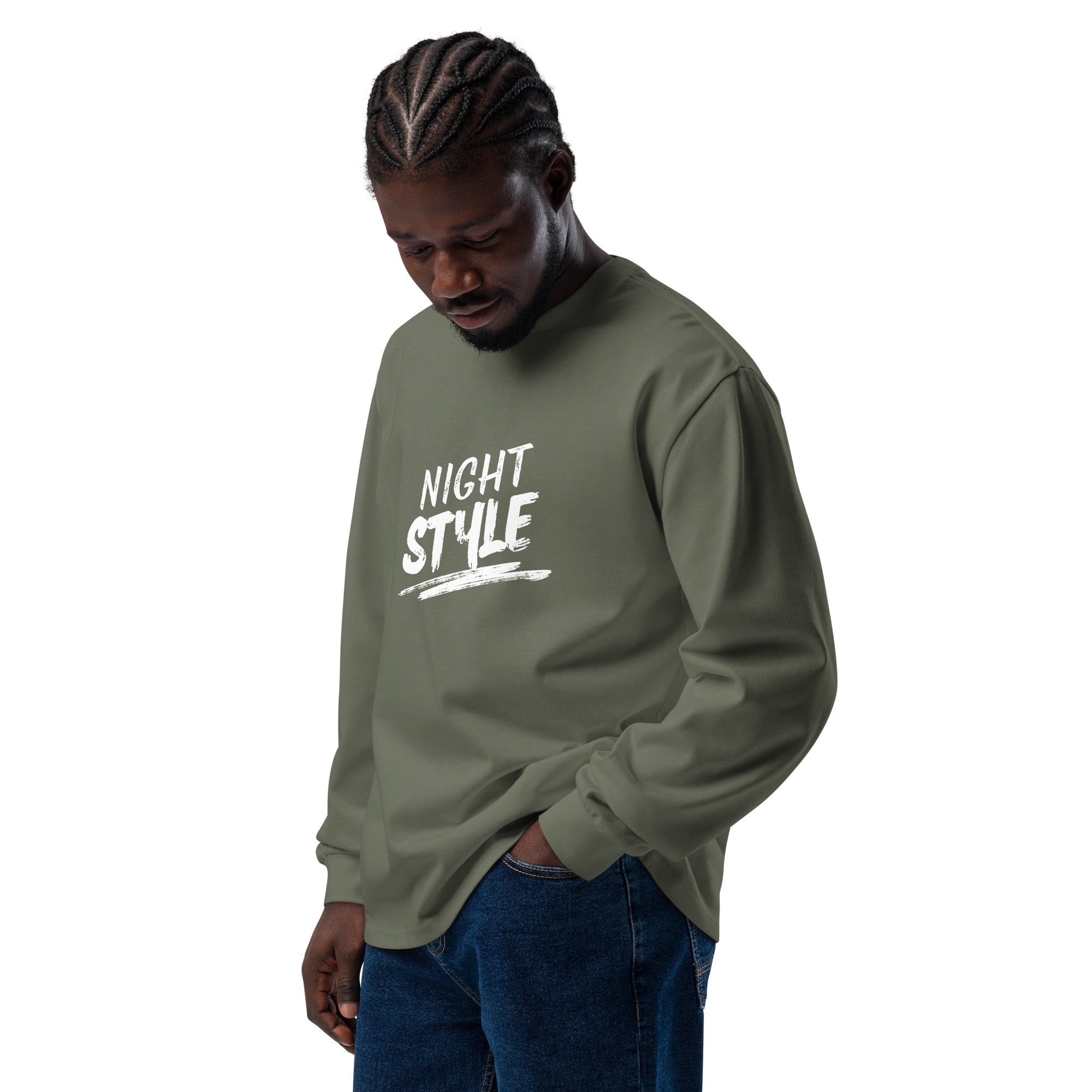 Unisex Premium Heavyweight Long Sleeve Shirt | Night Style long sleeve shirt AwRans Clothing unisex-premium-heavyweight-long-sleeve-shirt-cypress-left-front-67eaaba7ac1b7