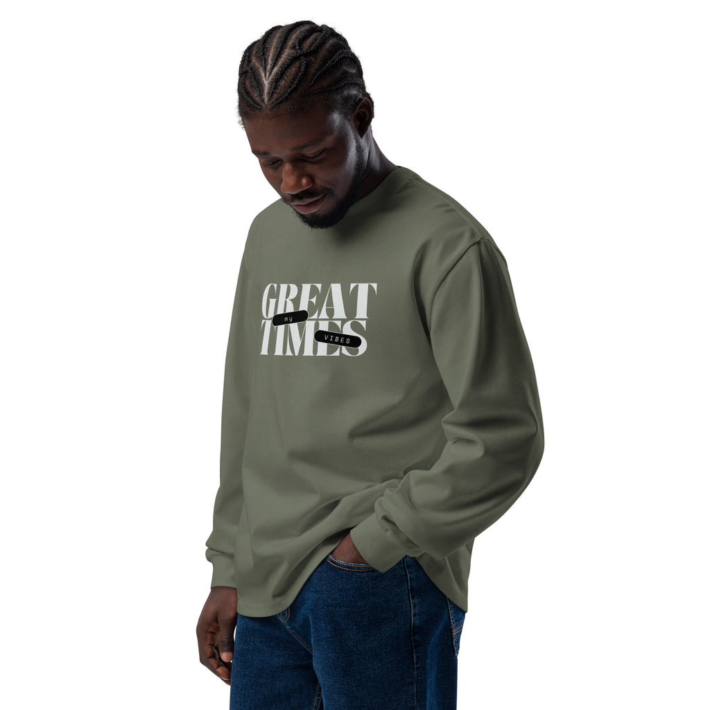 Unisex Premium Heavyweight Long Sleeve Shirt | My Vibes Great Time long sleeve shirt AwRans Clothing unisex-premium-heavyweight-long-sleeve-shirt-cypress-left-front-67f2a050aa7f5