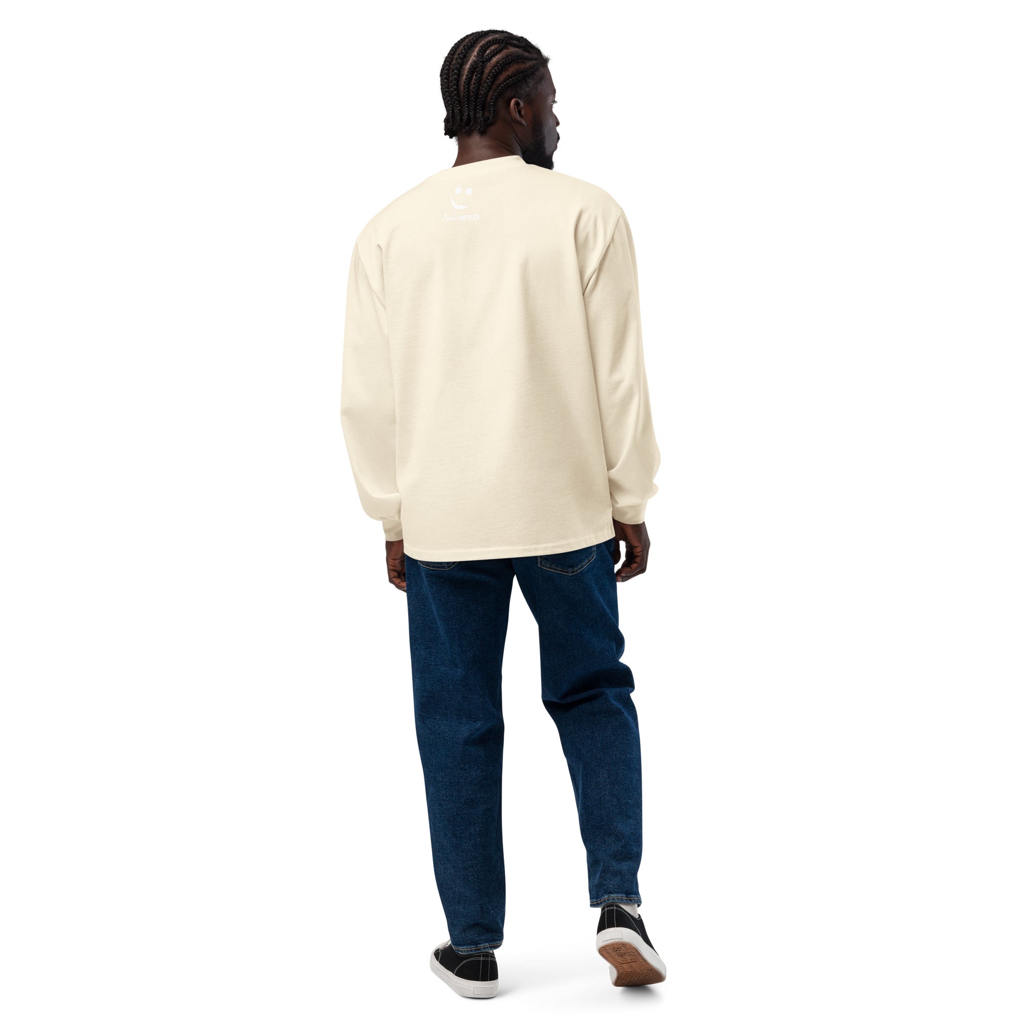 Unisex Premium Heavyweight Long Sleeve Shirt | Game Over long sleeve shirt AwRans Clothing unisex-premium-heavyweight-long-sleeve-shirt-ecru-back-67f2c242ad807
