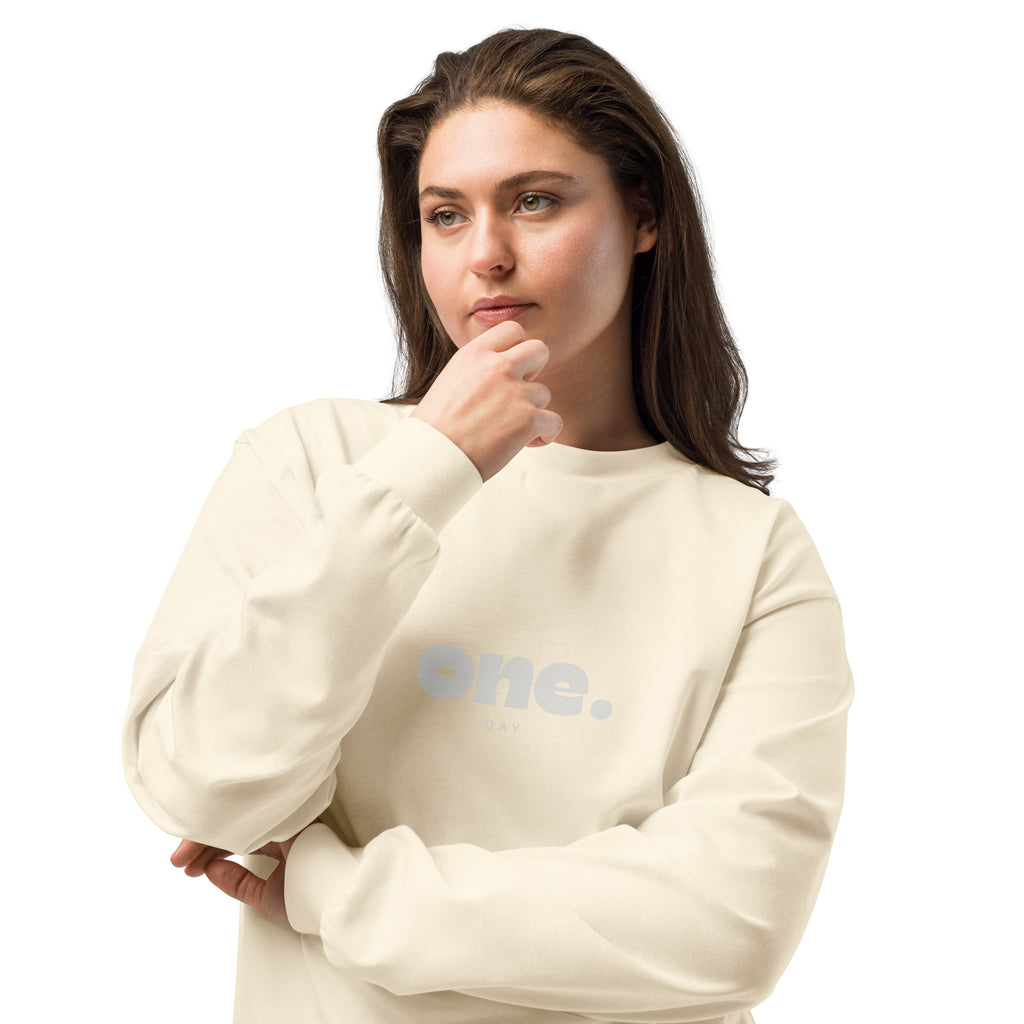 Unisex Premium Heavyweight Long Sleeve Shirt | One Day long sleeve shirt AwRans Clothing unisex-premium-heavyweight-long-sleeve-shirt-ecru-front-2-67eaaaf8b8979