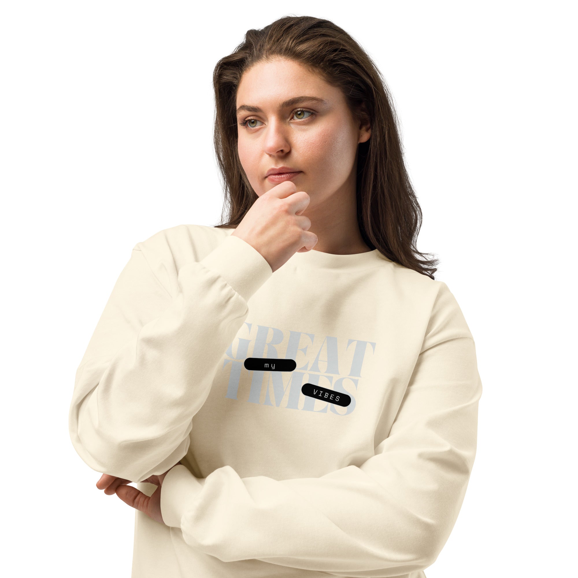 Unisex Premium Heavyweight Long Sleeve Shirt | My Vibes Great Time long sleeve shirt AwRans Clothing unisex-premium-heavyweight-long-sleeve-shirt-ecru-front-2-67f2a050b87c6