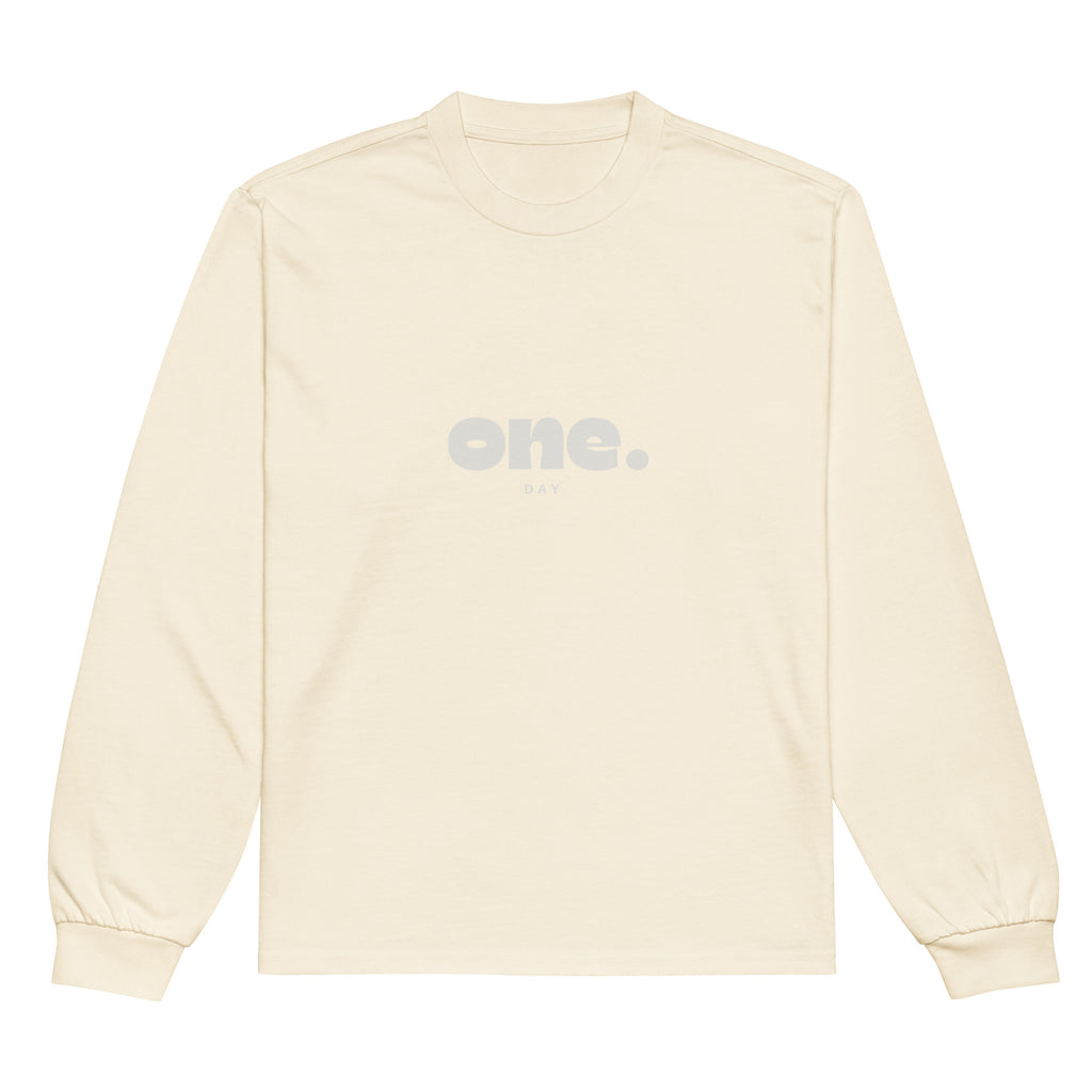 Unisex Premium Heavyweight Long Sleeve Shirt | One Day long sleeve shirt AwRans Clothing unisex-premium-heavyweight-long-sleeve-shirt-ecru-front-67eaaaf8bb3de