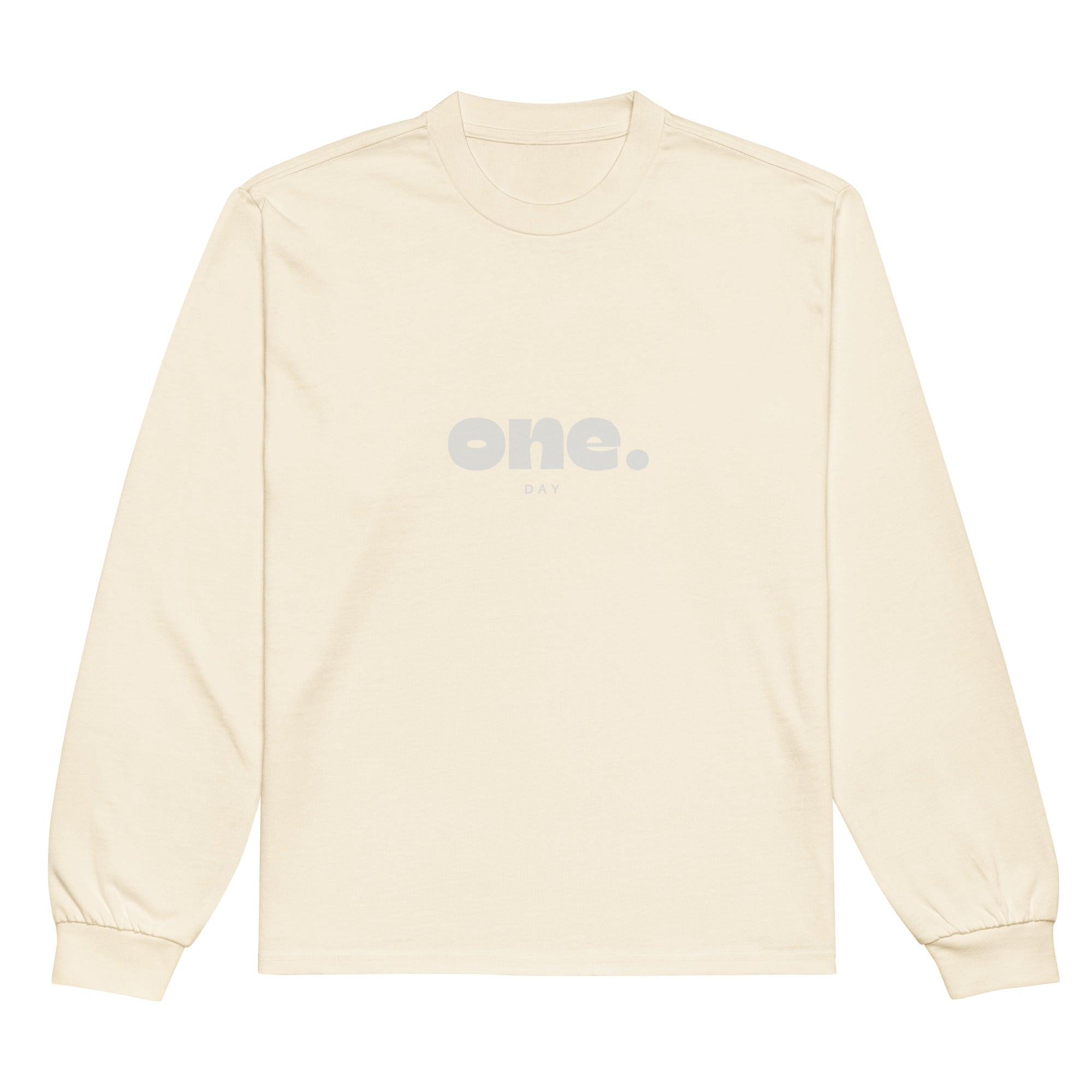 Unisex Premium Heavyweight Long Sleeve Shirt | One Day long sleeve shirt AwRans Clothing unisex-premium-heavyweight-long-sleeve-shirt-ecru-front-67eaaaf8bb3de