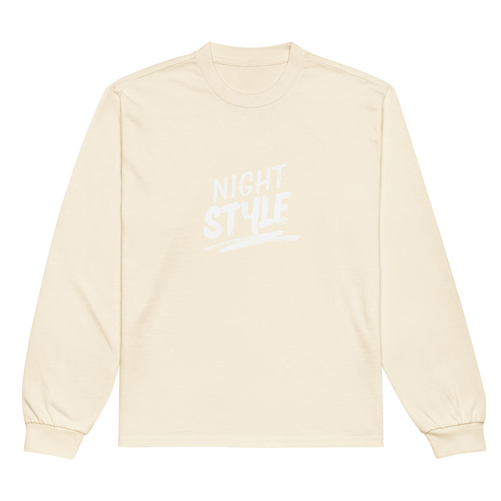 Unisex Premium Heavyweight Long Sleeve Shirt | Night Style long sleeve shirt AwRans Clothing unisex-premium-heavyweight-long-sleeve-shirt-ecru-front-67eaaba7cffc5