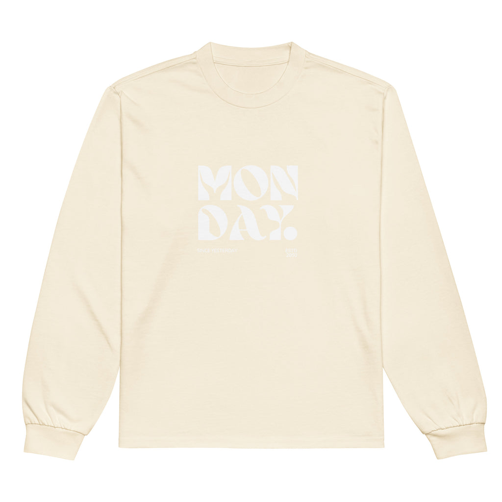 Unisex Premium Heavyweight Long Sleeve Shirt | Monday long sleeve shirt AwRans Clothing unisex-premium-heavyweight-long-sleeve-shirt-ecru-front-67eaac583373d