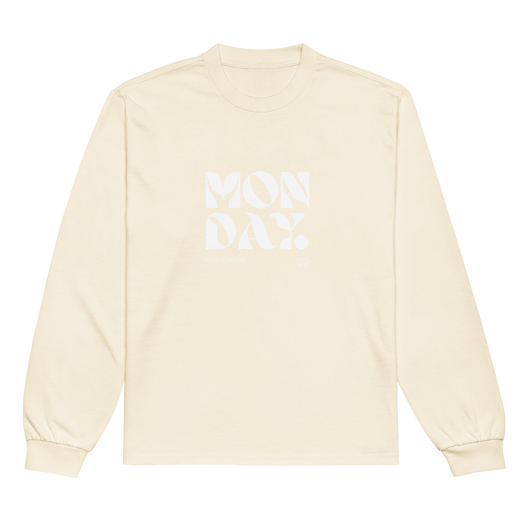 Unisex Premium Heavyweight Long Sleeve Shirt | Monday long sleeve shirt AwRans Clothing unisex-premium-heavyweight-long-sleeve-shirt-ecru-front-67eaac583373d