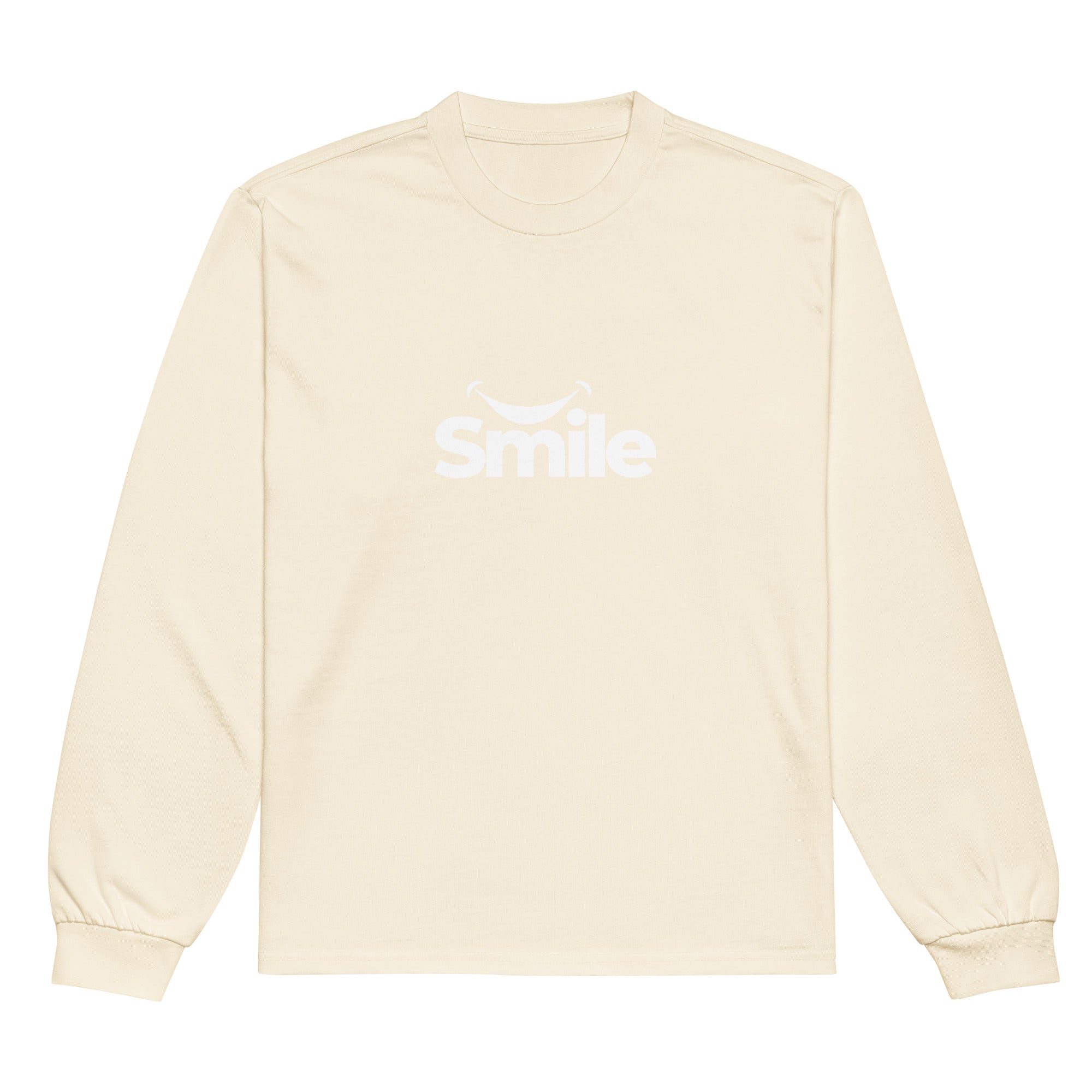 Unisex Premium Heavyweight Long Sleeve Shirt | Smile long sleeve shirt AwRans Clothing unisex-premium-heavyweight-long-sleeve-shirt-ecru-front-67f29f01892ee