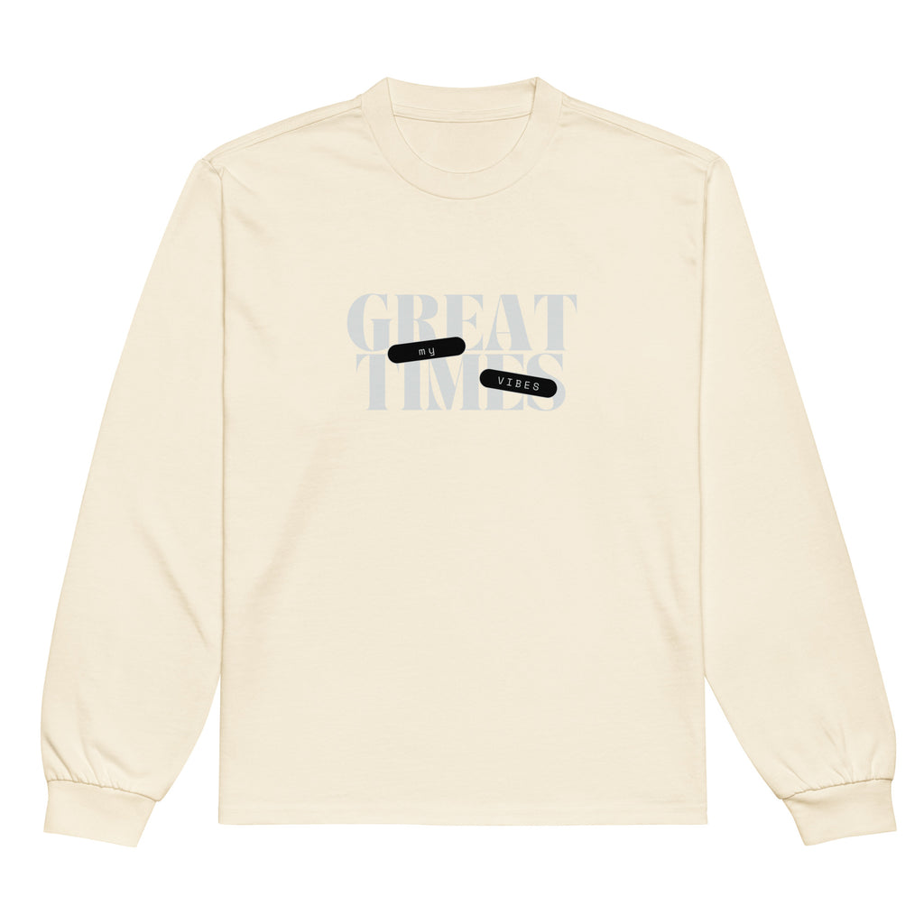 Unisex Premium Heavyweight Long Sleeve Shirt | My Vibes Great Time long sleeve shirt AwRans Clothing unisex-premium-heavyweight-long-sleeve-shirt-ecru-front-67f2a050bc1c3
