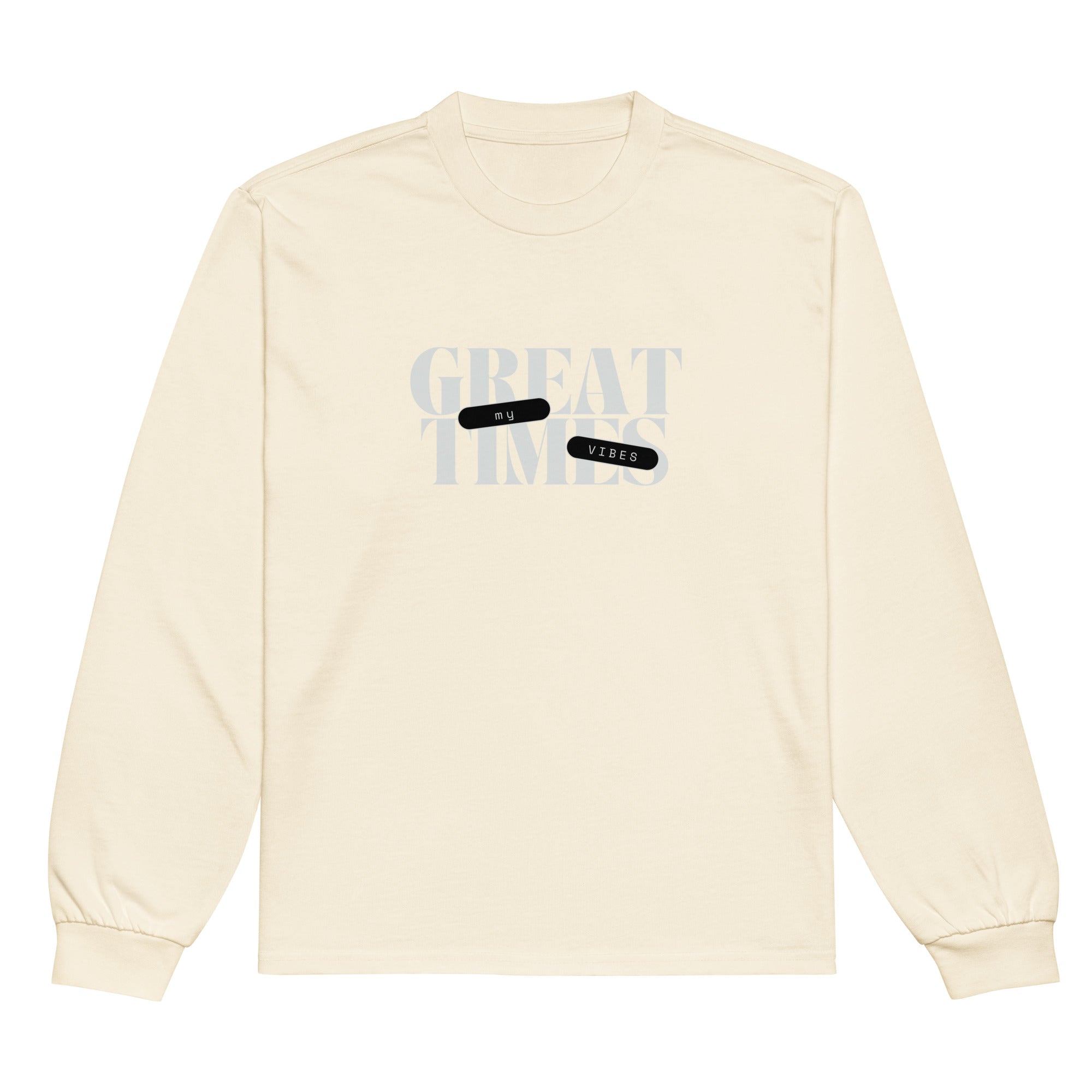 Unisex Premium Heavyweight Long Sleeve Shirt | My Vibes Great Time long sleeve shirt AwRans Clothing unisex-premium-heavyweight-long-sleeve-shirt-ecru-front-67f2a050bc1c3
