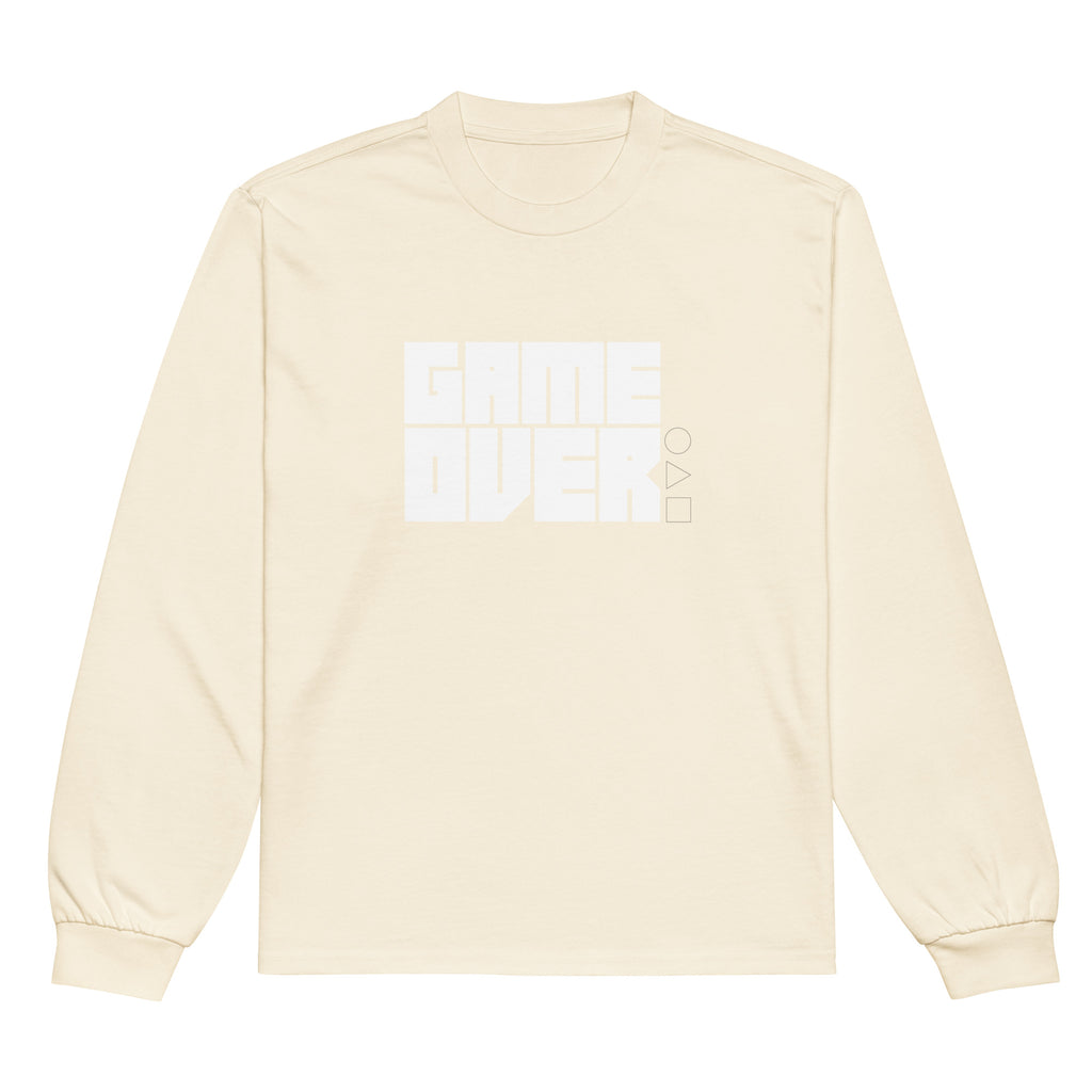 Unisex Premium Heavyweight Long Sleeve Shirt | Game Over long sleeve shirt AwRans Clothing unisex-premium-heavyweight-long-sleeve-shirt-ecru-front-67f2c242b228a