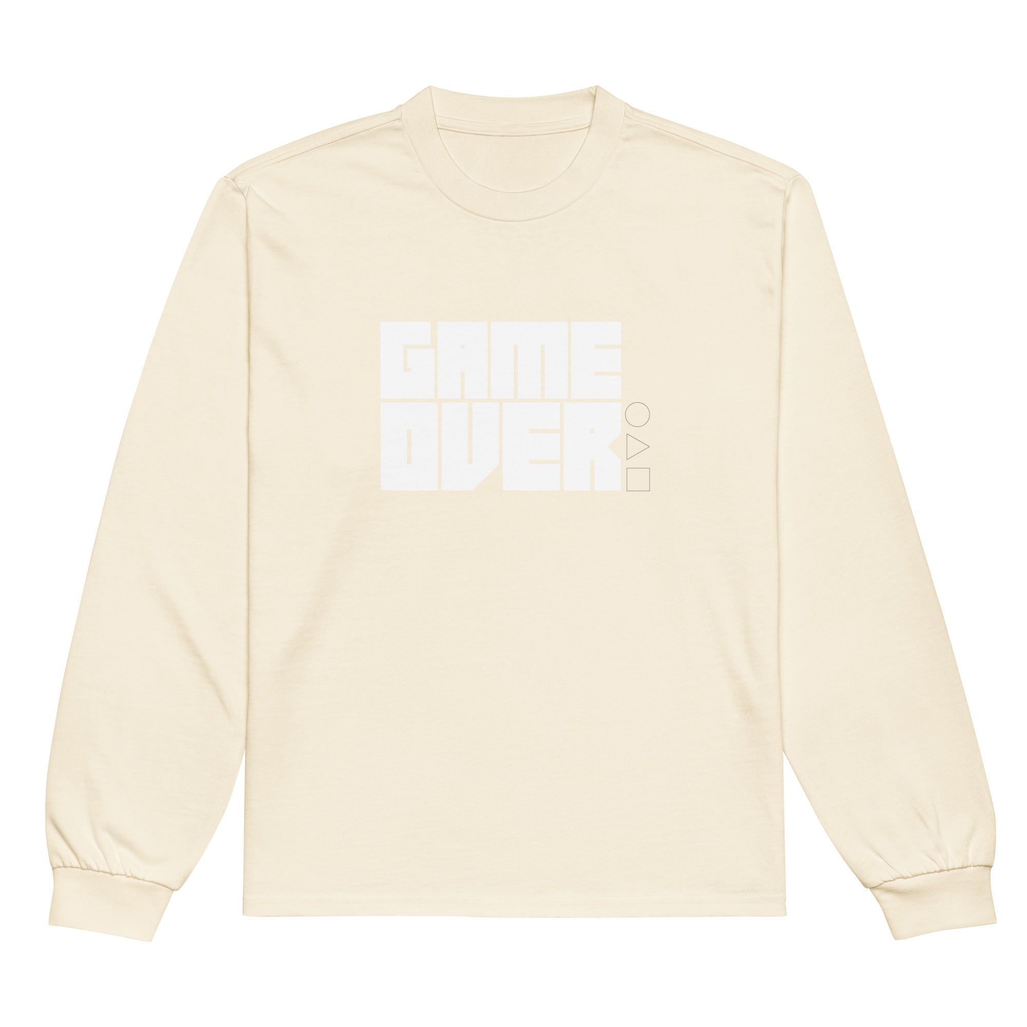 Unisex Premium Heavyweight Long Sleeve Shirt | Game Over long sleeve shirt AwRans Clothing unisex-premium-heavyweight-long-sleeve-shirt-ecru-front-67f2c242b228a