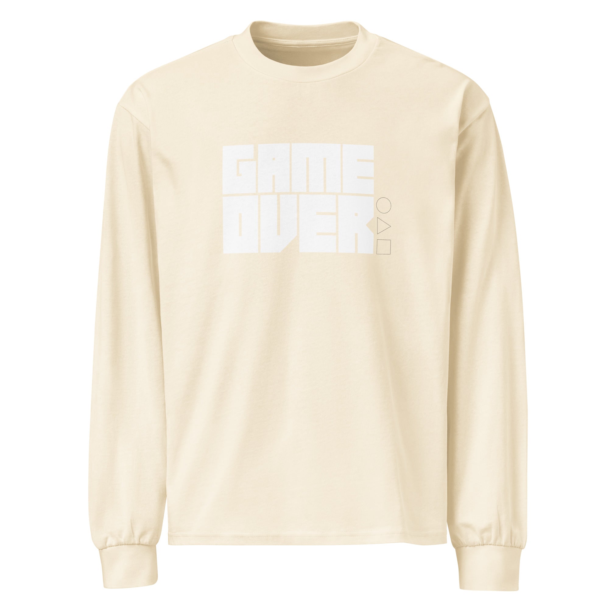 Unisex Premium Heavyweight Long Sleeve Shirt | Game Over Ecru long sleeve shirt AwRans Clothing unisex-premium-heavyweight-long-sleeve-shirt-ecru-front-67f2c242cb300