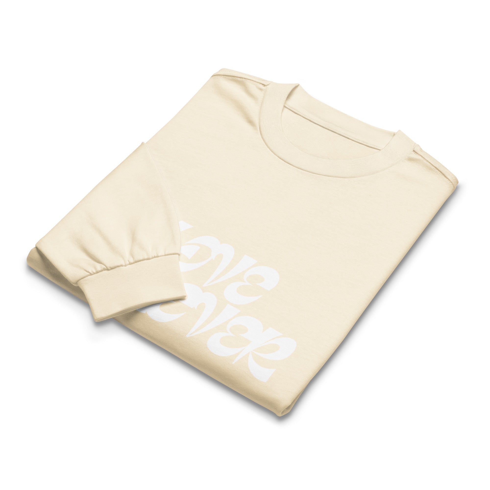 Unisex Premium Heavyweight Long Sleeve Shirt | Love Forever long sleeve shirt AwRans Clothing unisex-premium-heavyweight-long-sleeve-shirt-ecru-front-67f2c2d8a62b2