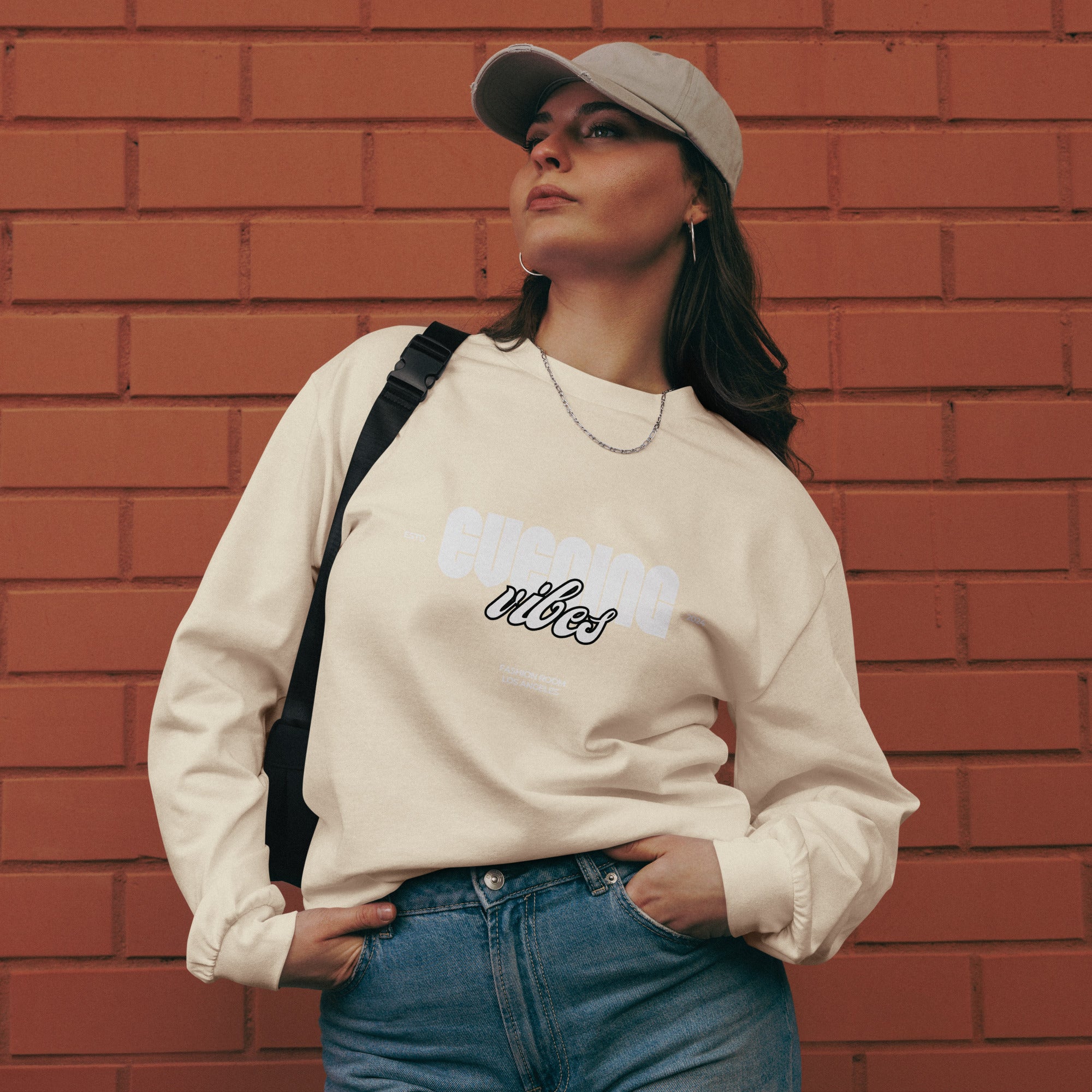 Unisex Premium Heavyweight Long Sleeve Shirt | Evening Vibes long sleeve shirt AwRans Clothing unisex-premium-heavyweight-long-sleeve-shirt-ecru-front-67f2c41710e28