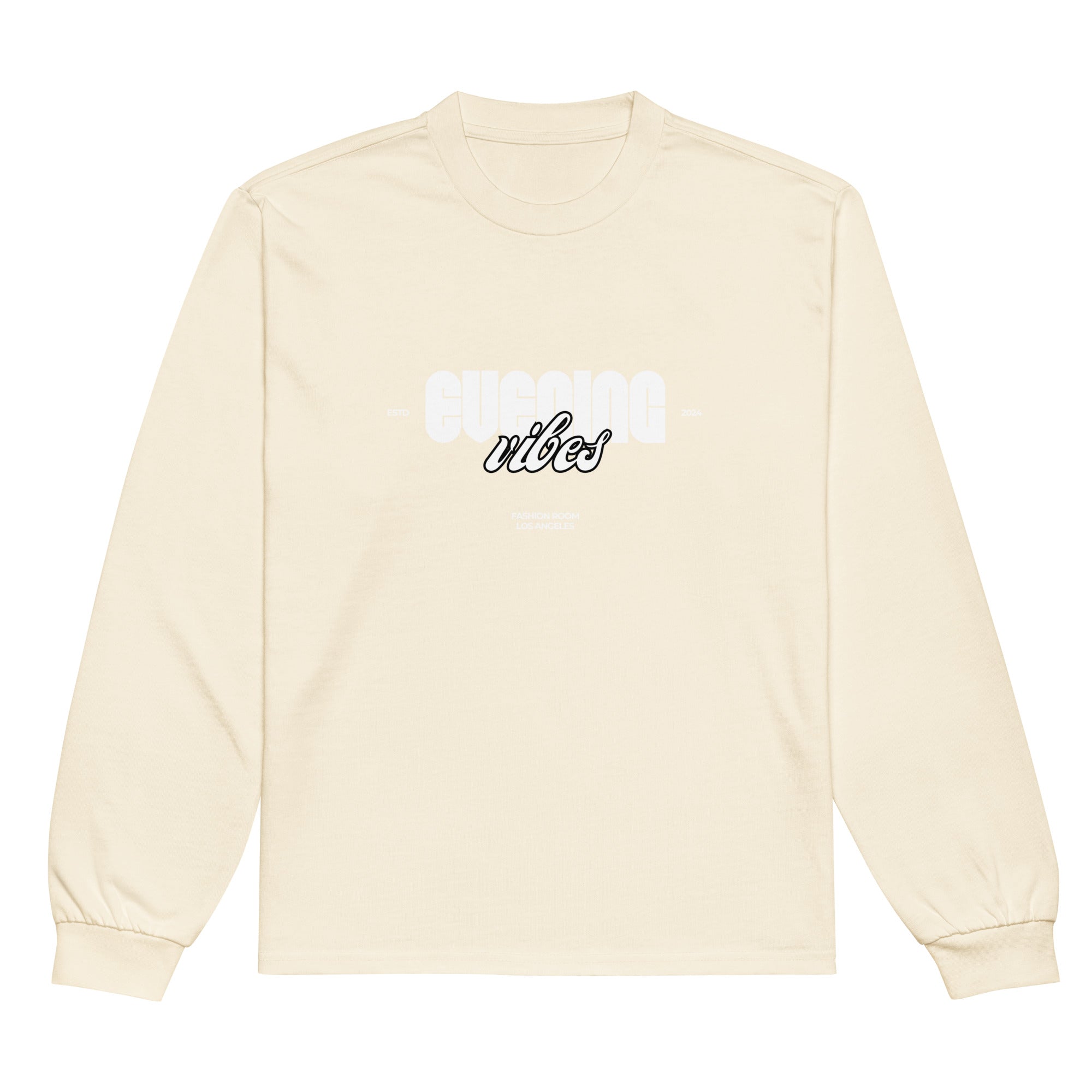 Unisex Premium Heavyweight Long Sleeve Shirt | Evening Vibes long sleeve shirt AwRans Clothing unisex-premium-heavyweight-long-sleeve-shirt-ecru-front-67f2c417192a3
