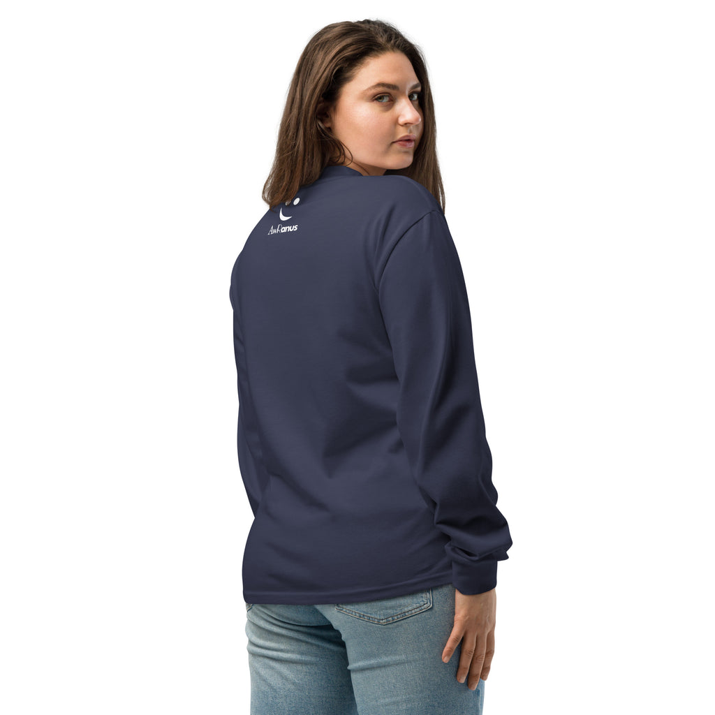 Unisex Premium Heavyweight Long Sleeve Shirt | One Day long sleeve shirt AwRans Clothing unisex-premium-heavyweight-long-sleeve-shirt-midnight-blue-back-67eaaaf8827a7