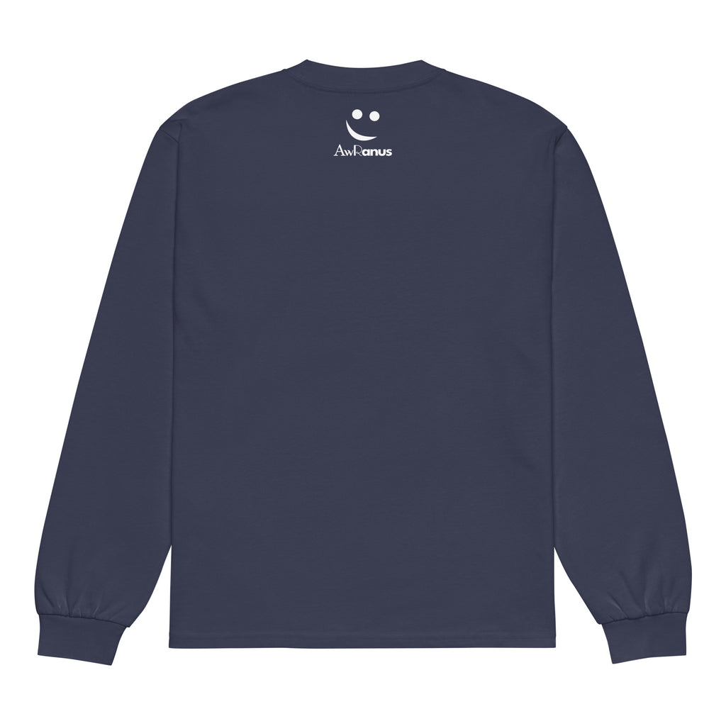 Unisex Premium Heavyweight Long Sleeve Shirt | Smile long sleeve shirt AwRans Clothing unisex-premium-heavyweight-long-sleeve-shirt-midnight-blue-back-67f29f018210a