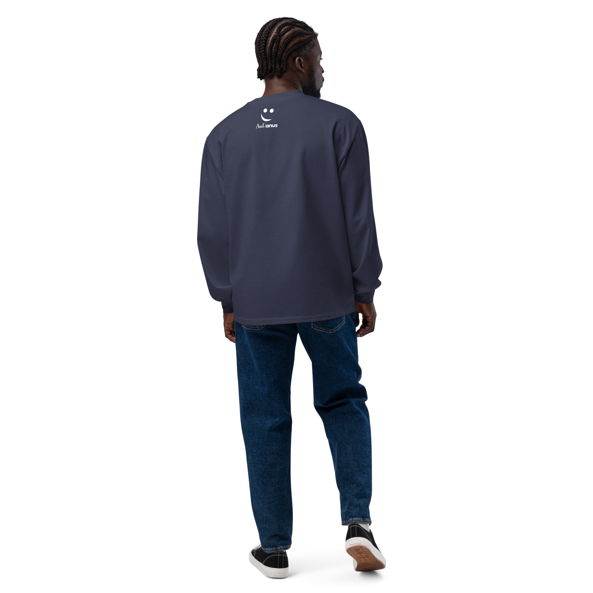 Unisex Premium Heavyweight Long Sleeve Shirt | Love Forever long sleeve shirt AwRans Clothing unisex-premium-heavyweight-long-sleeve-shirt-midnight-blue-back-67f2c2d8ae9fc